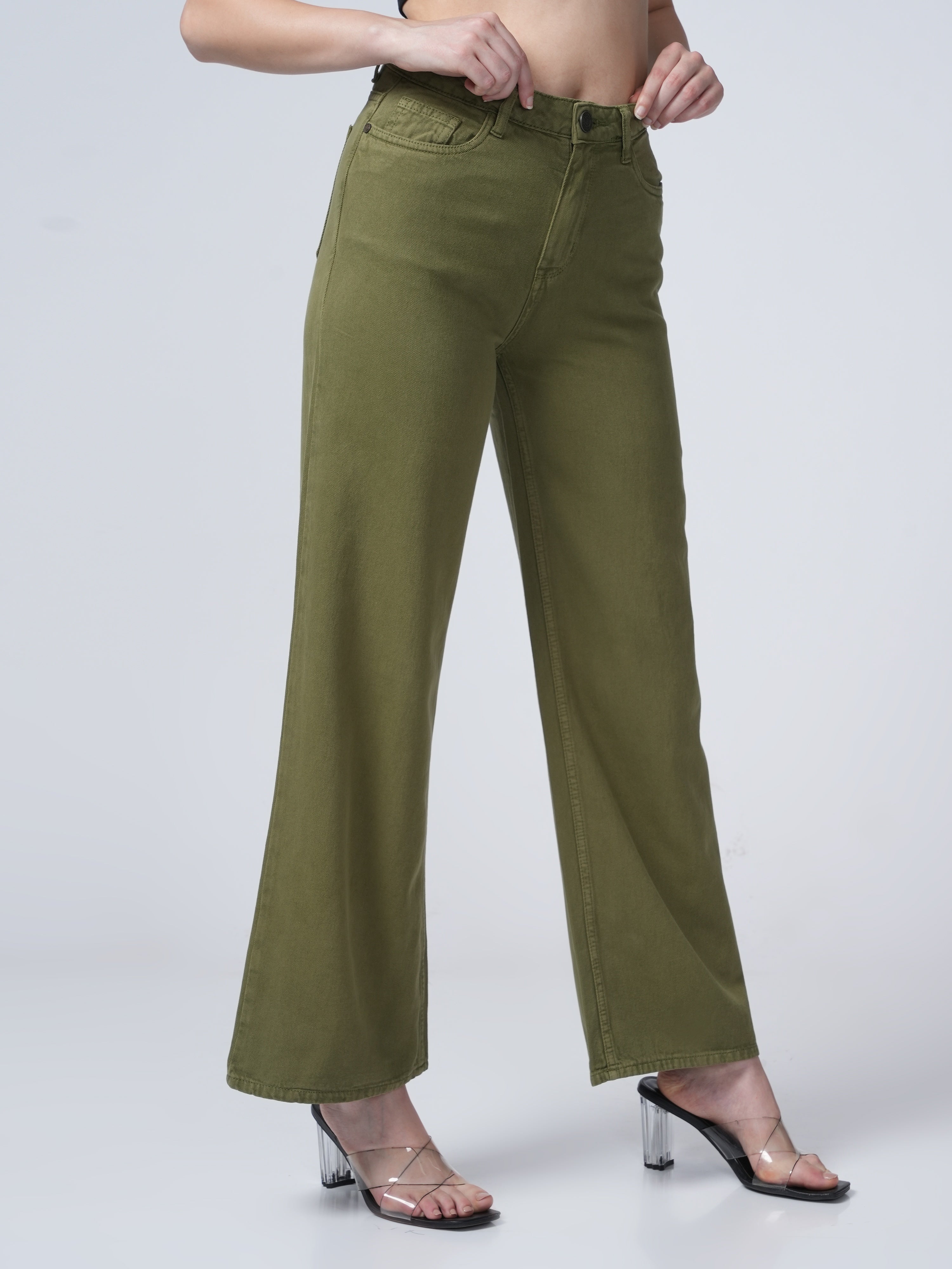 High Rise Wide Leg Denim - Green