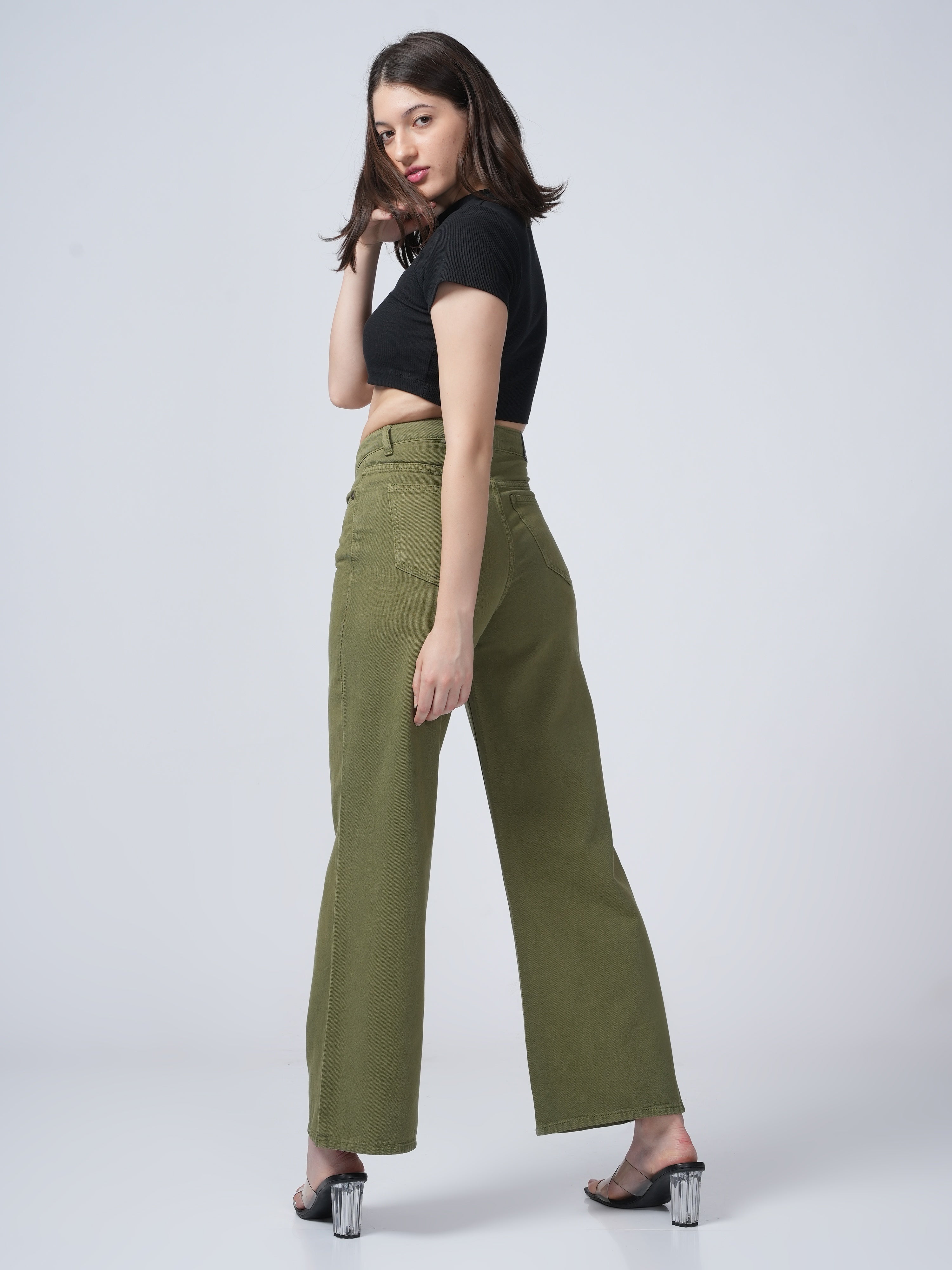 High Rise Wide Leg Denim - Green