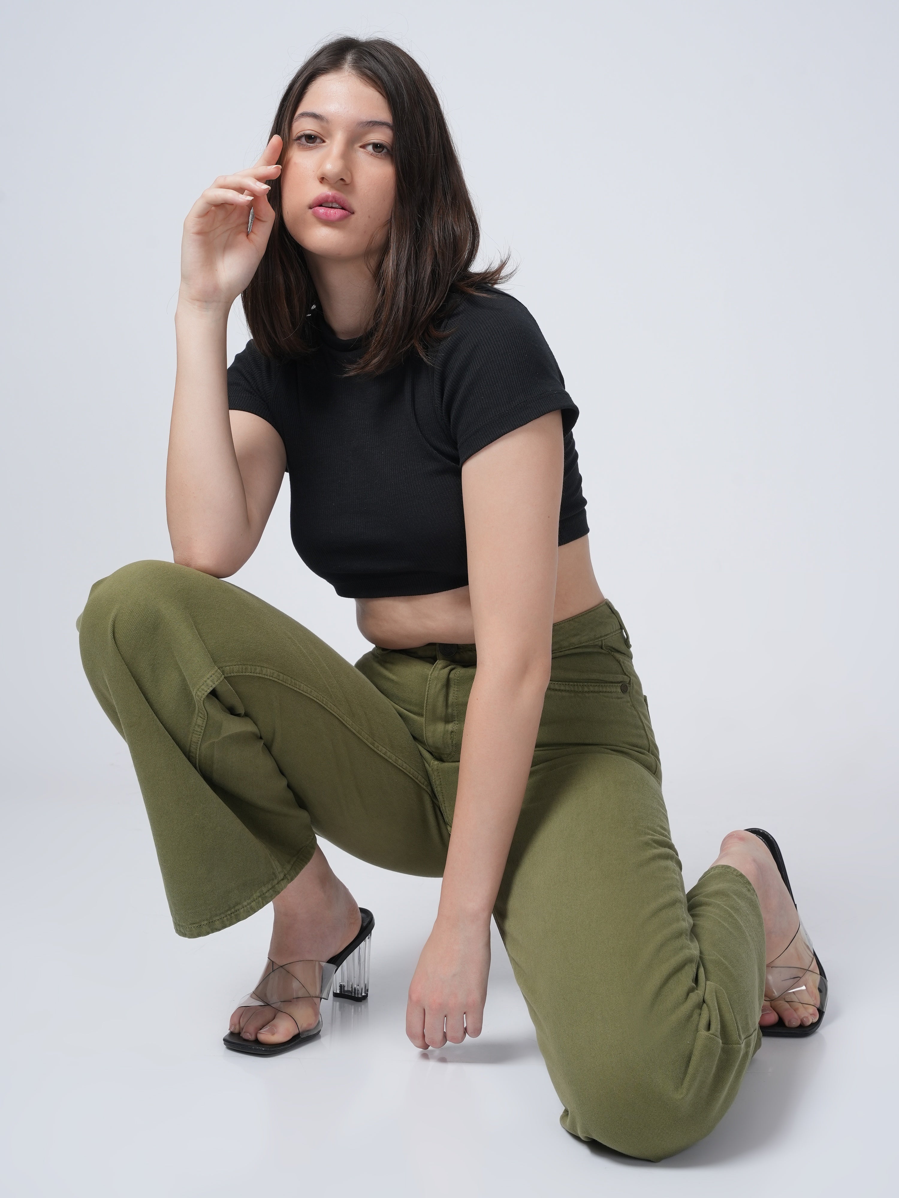 High Rise Wide Leg Denim - Green