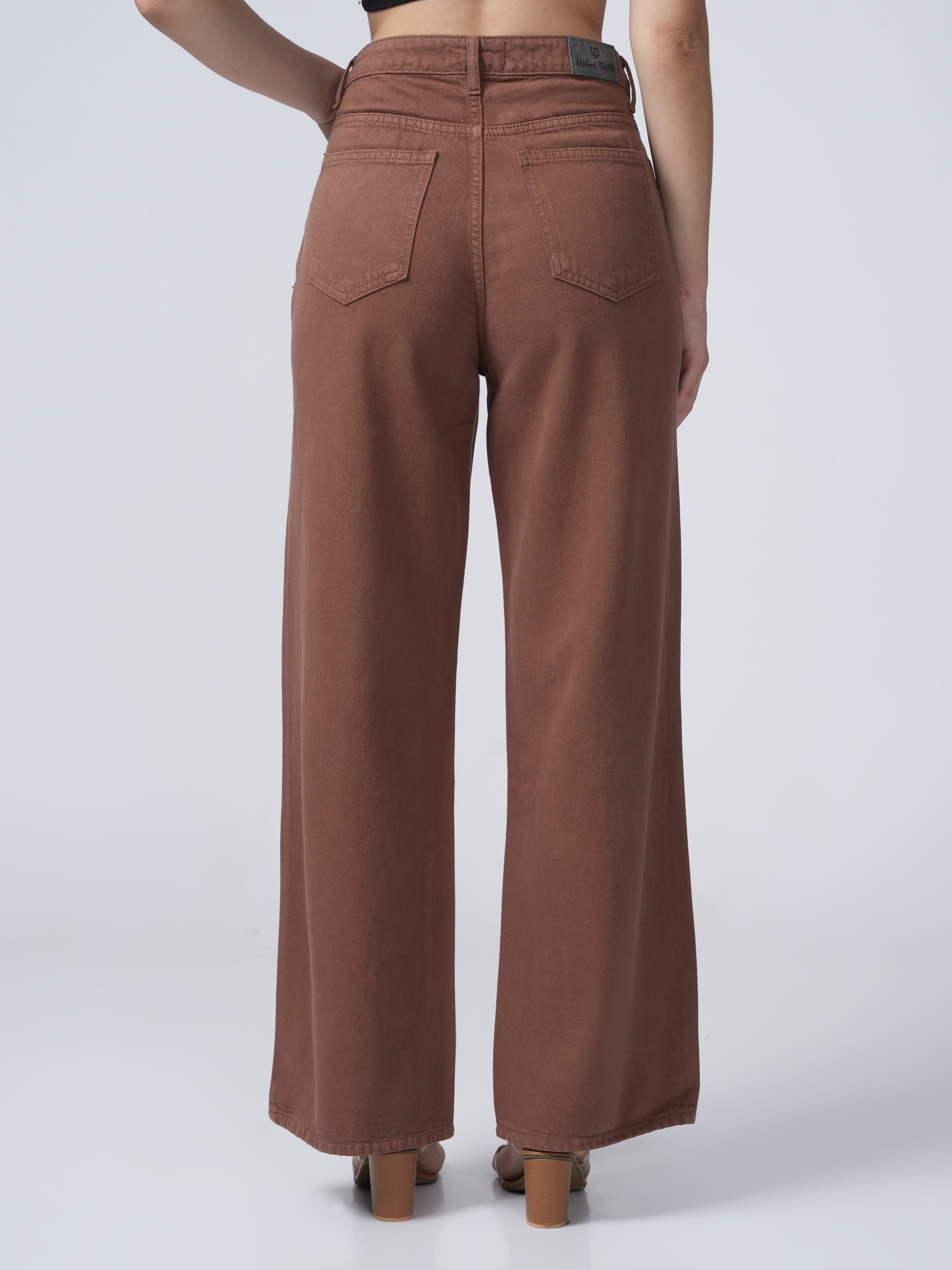 High Rise Wide Leg Denim - Brown.