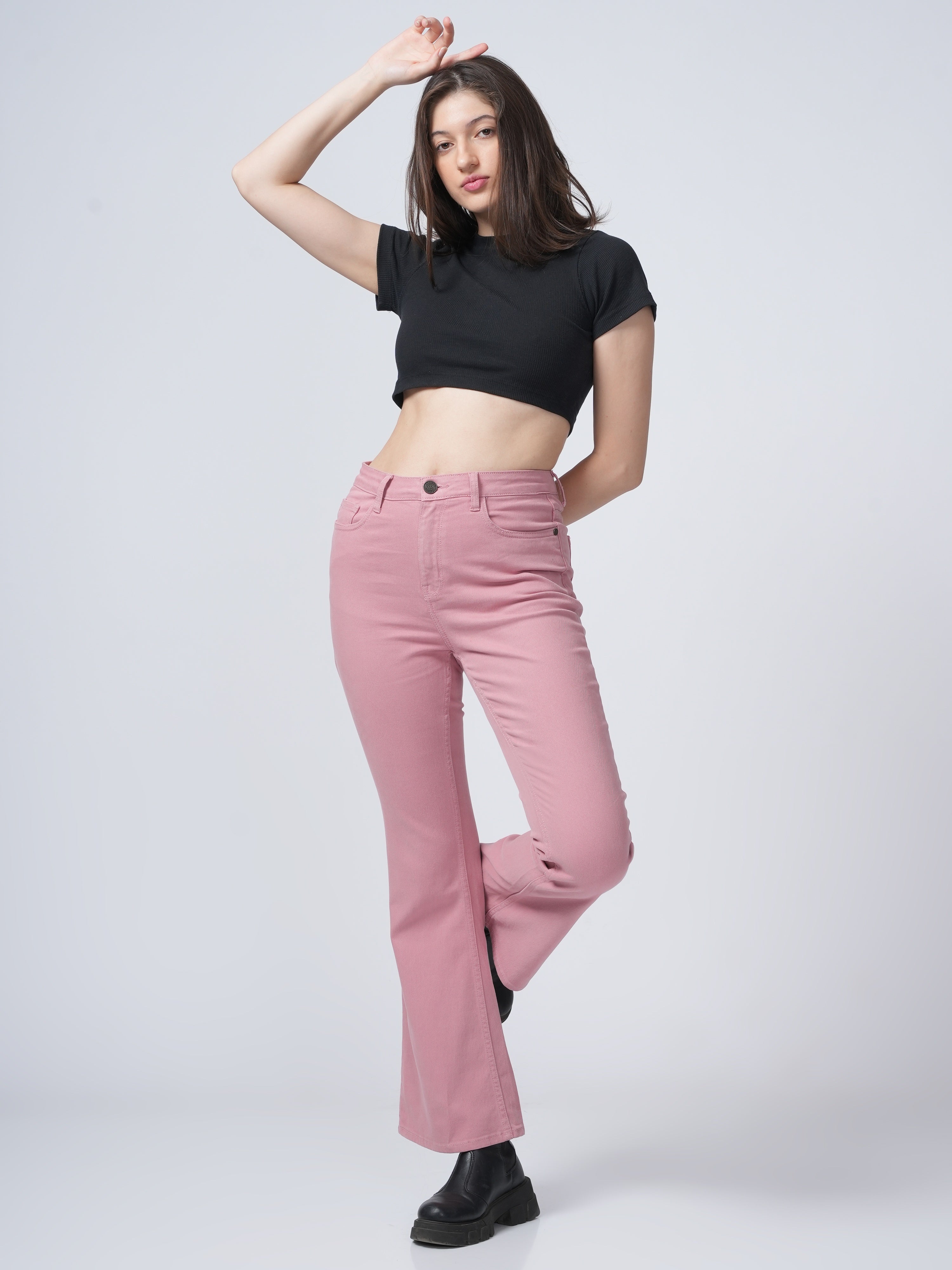 High Rise Bootcut Jeans - Pink