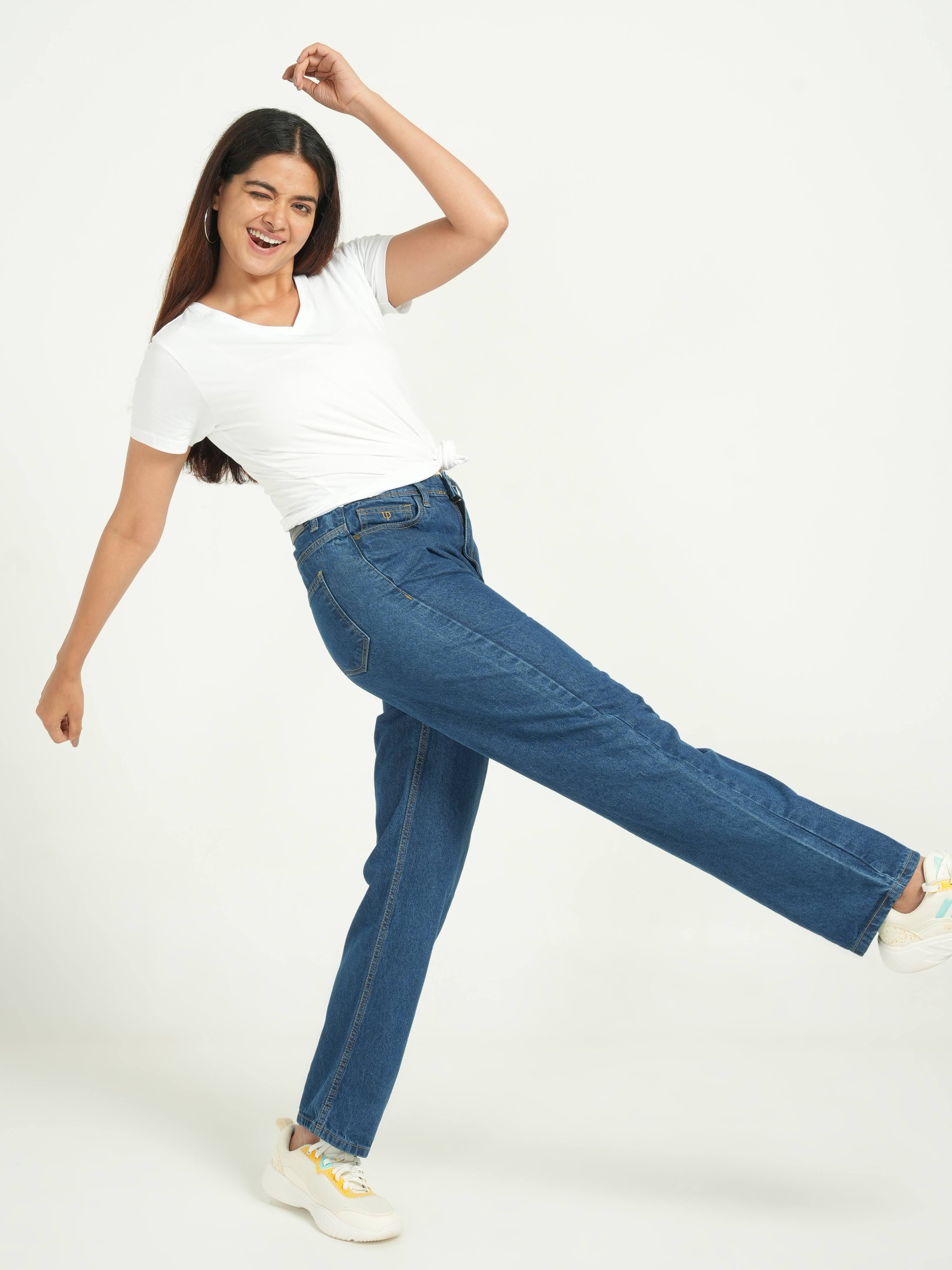 Dark Blue High Rise Straight Fit Jeans