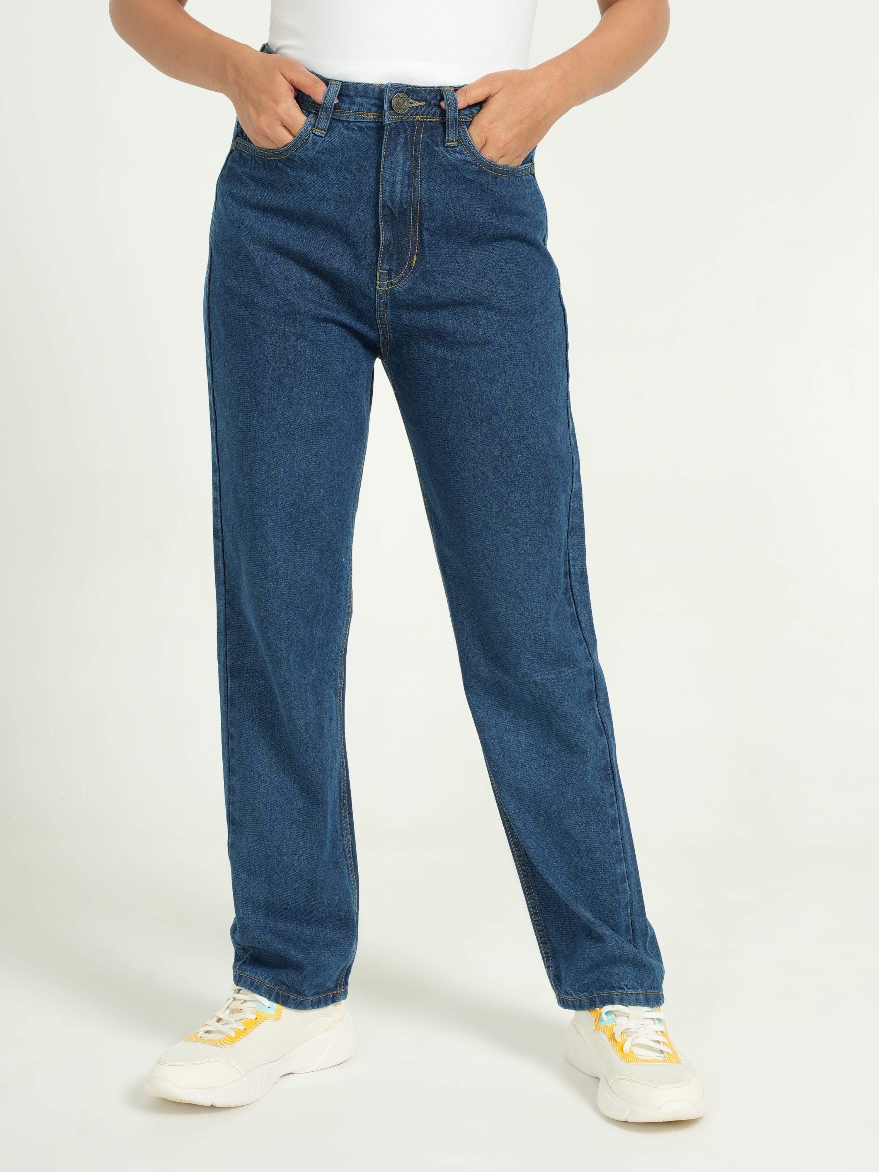 Dark Blue High Rise Straight Fit Jeans