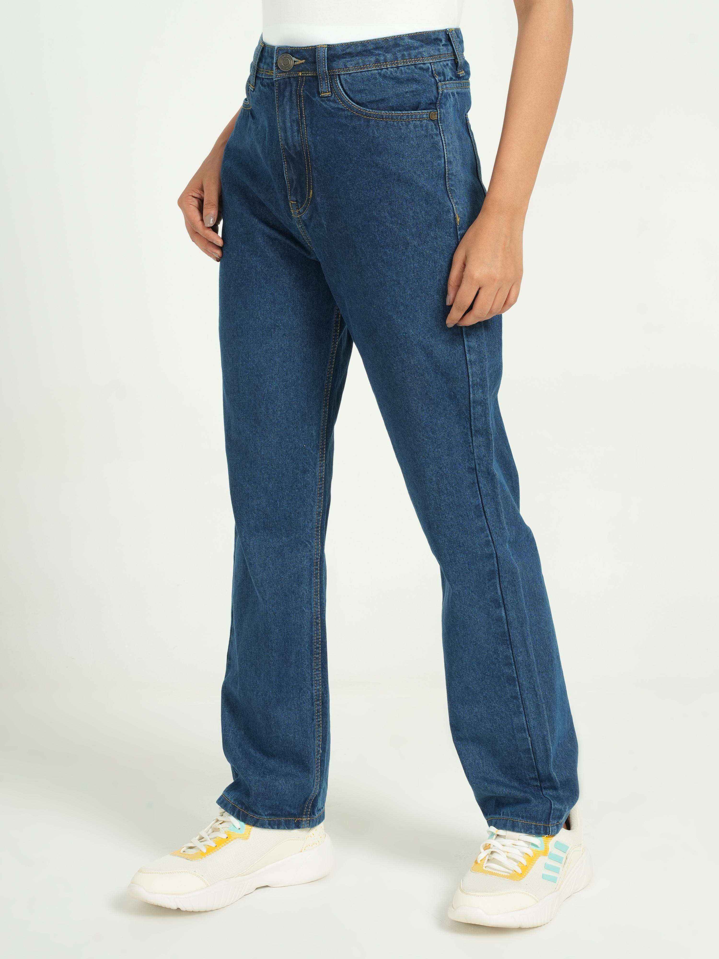 Dark Blue High Rise Straight Fit Jeans