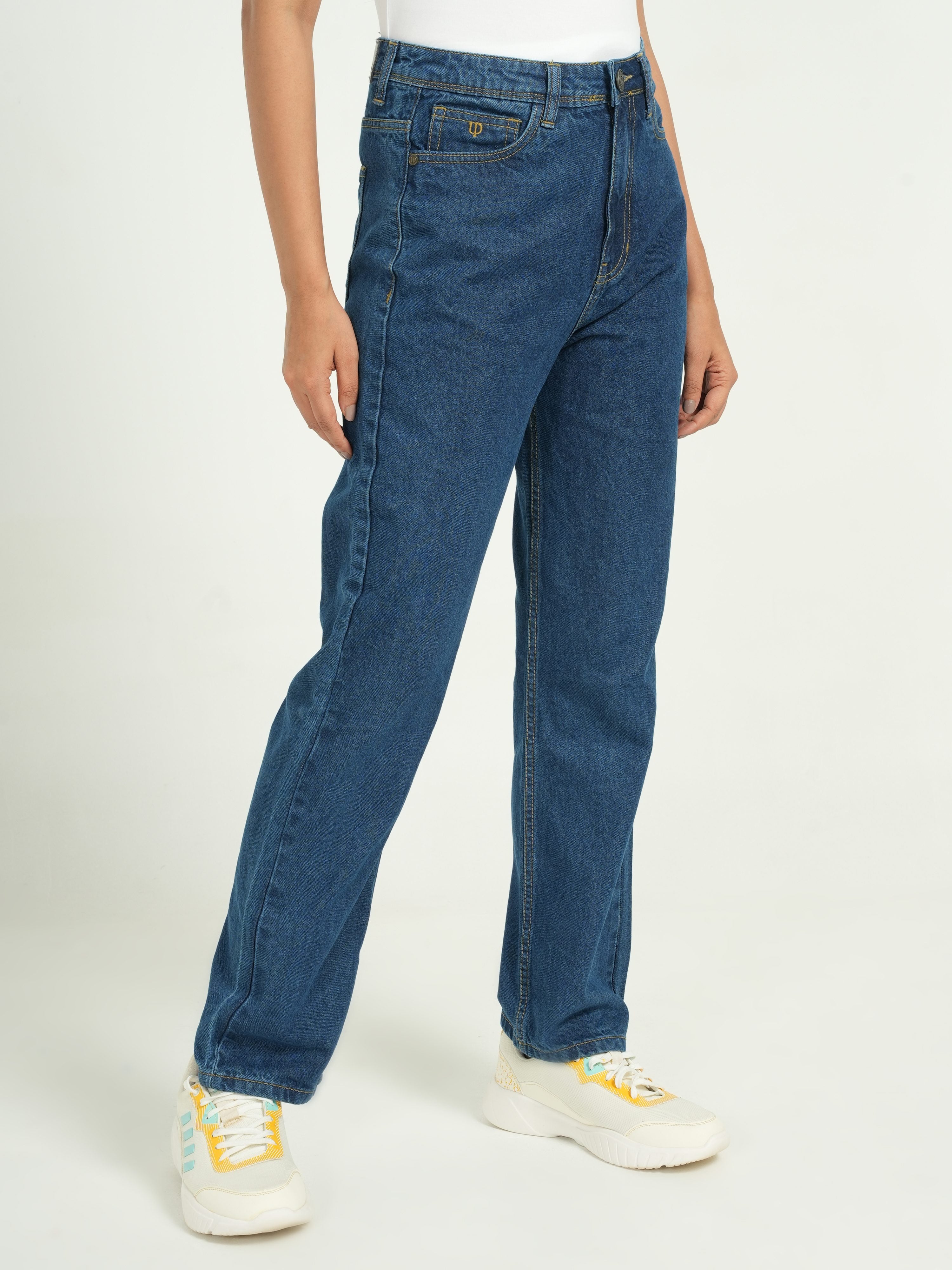 Dark Blue High Rise Straight Fit Jeans