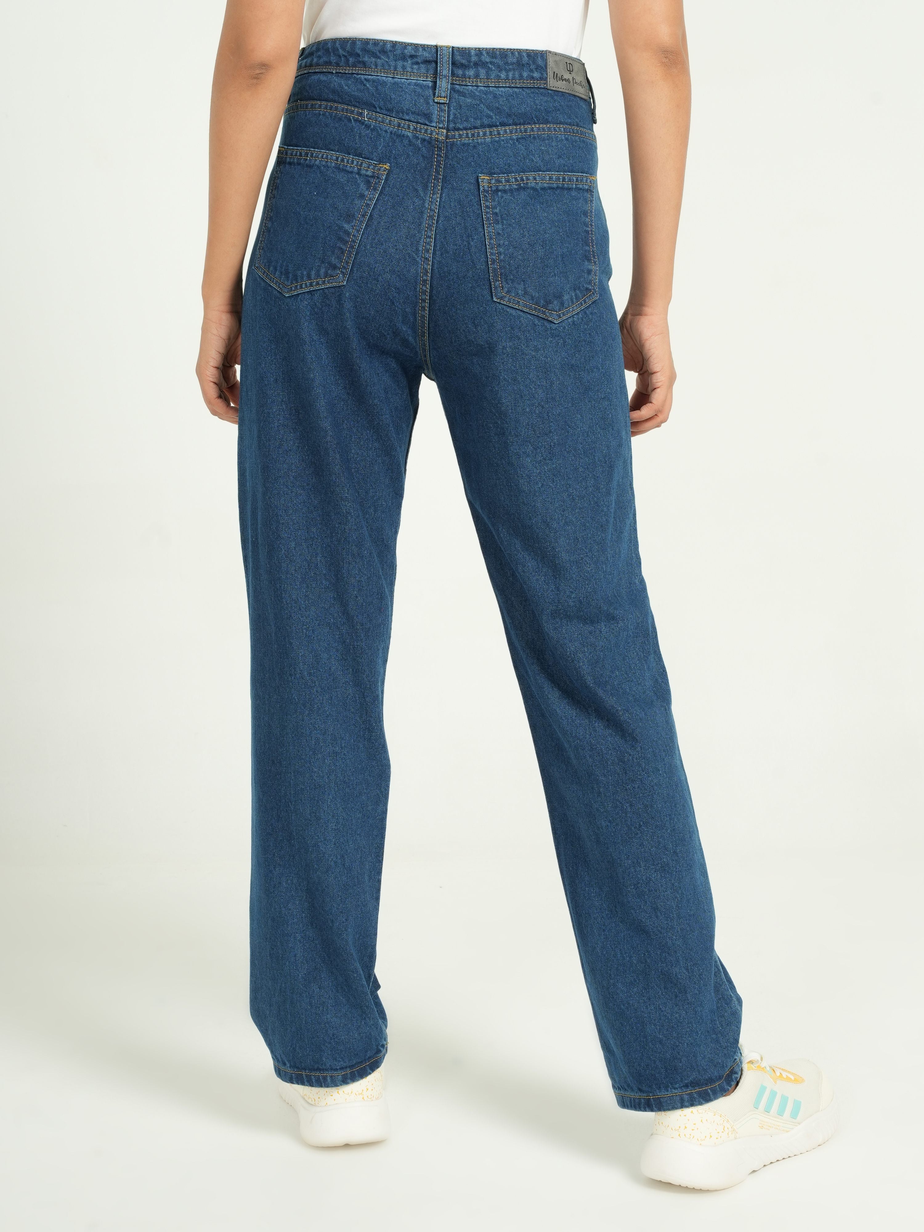 Dark Blue High Rise Straight Fit Jeans