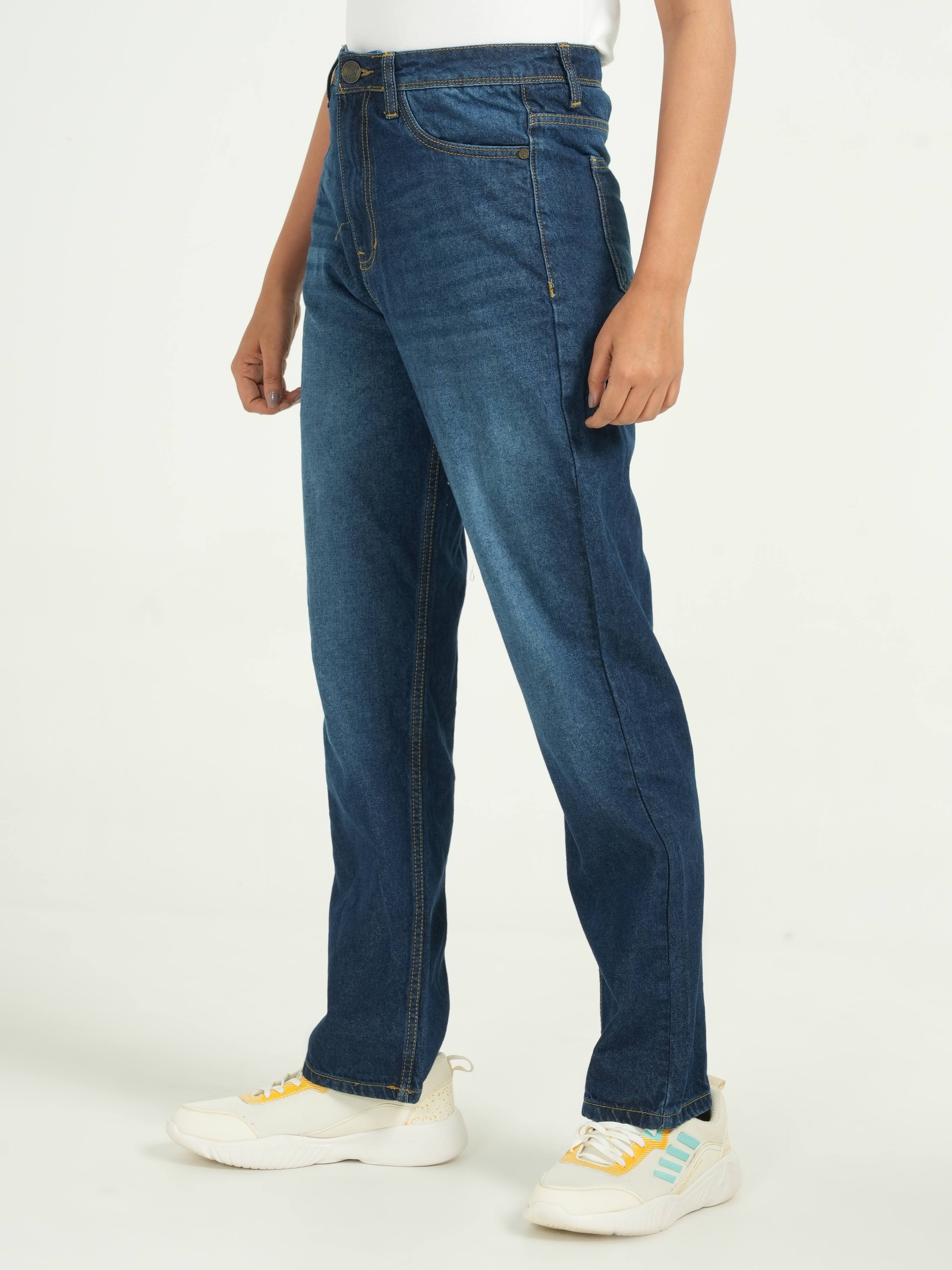 Dark Blue Shade High Rise Straight Fit Jeans