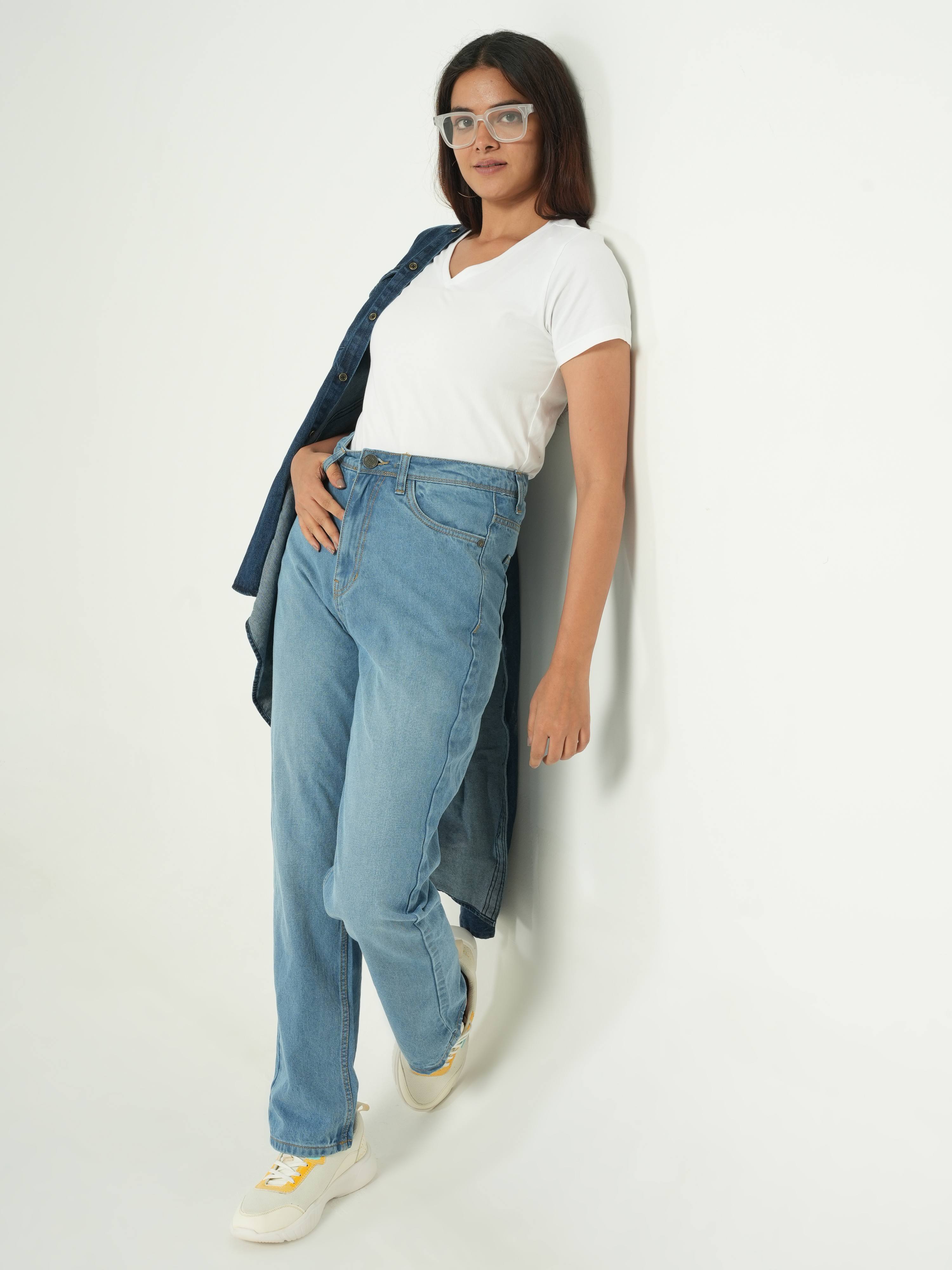 Ice Blue High Rise Straight Fit Jeans