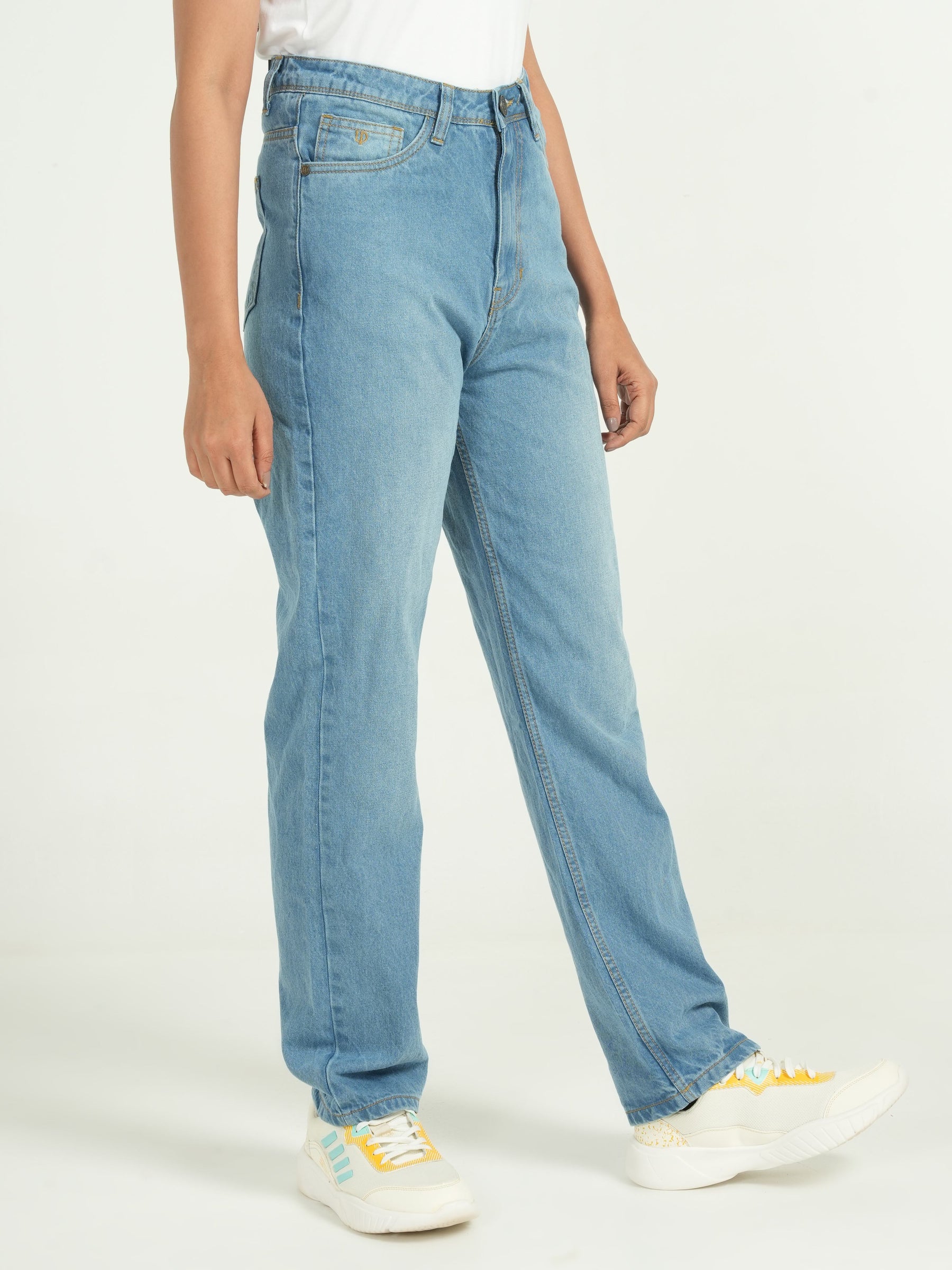 Ice Blue High Rise Straight Fit Jeans