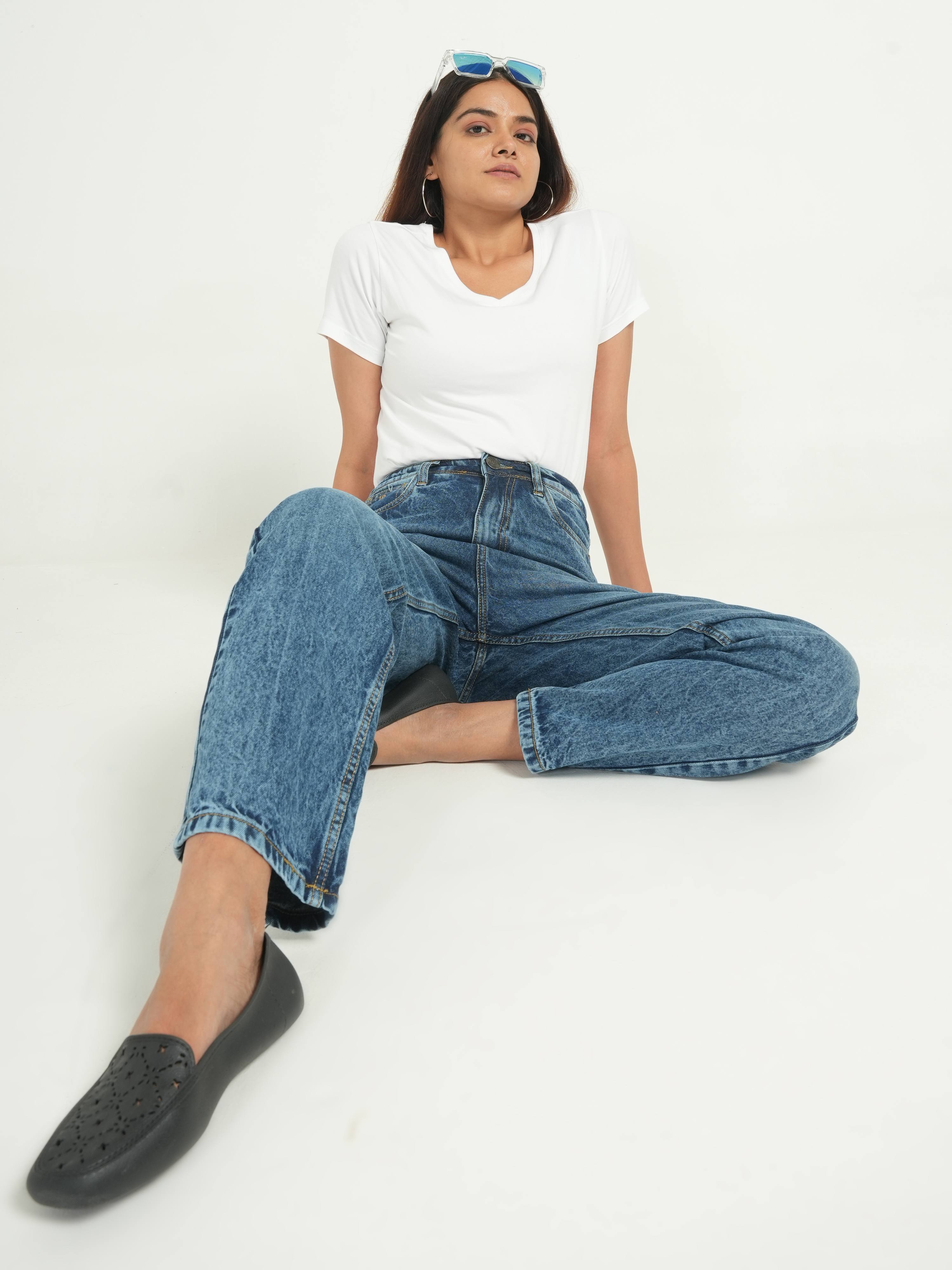 Blue High Rise Straight Fit Jeans