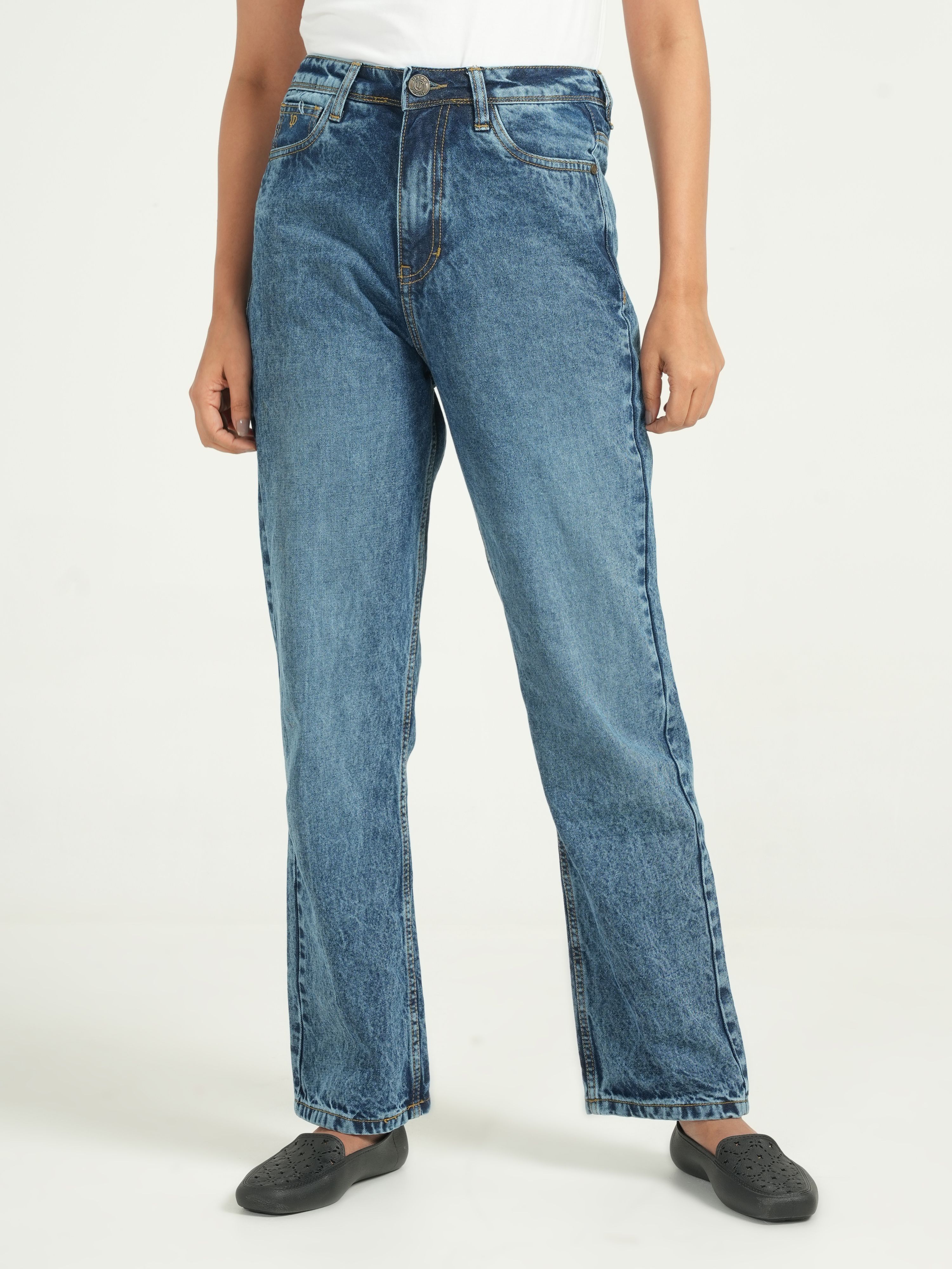 Blue High Rise Straight Fit Jeans