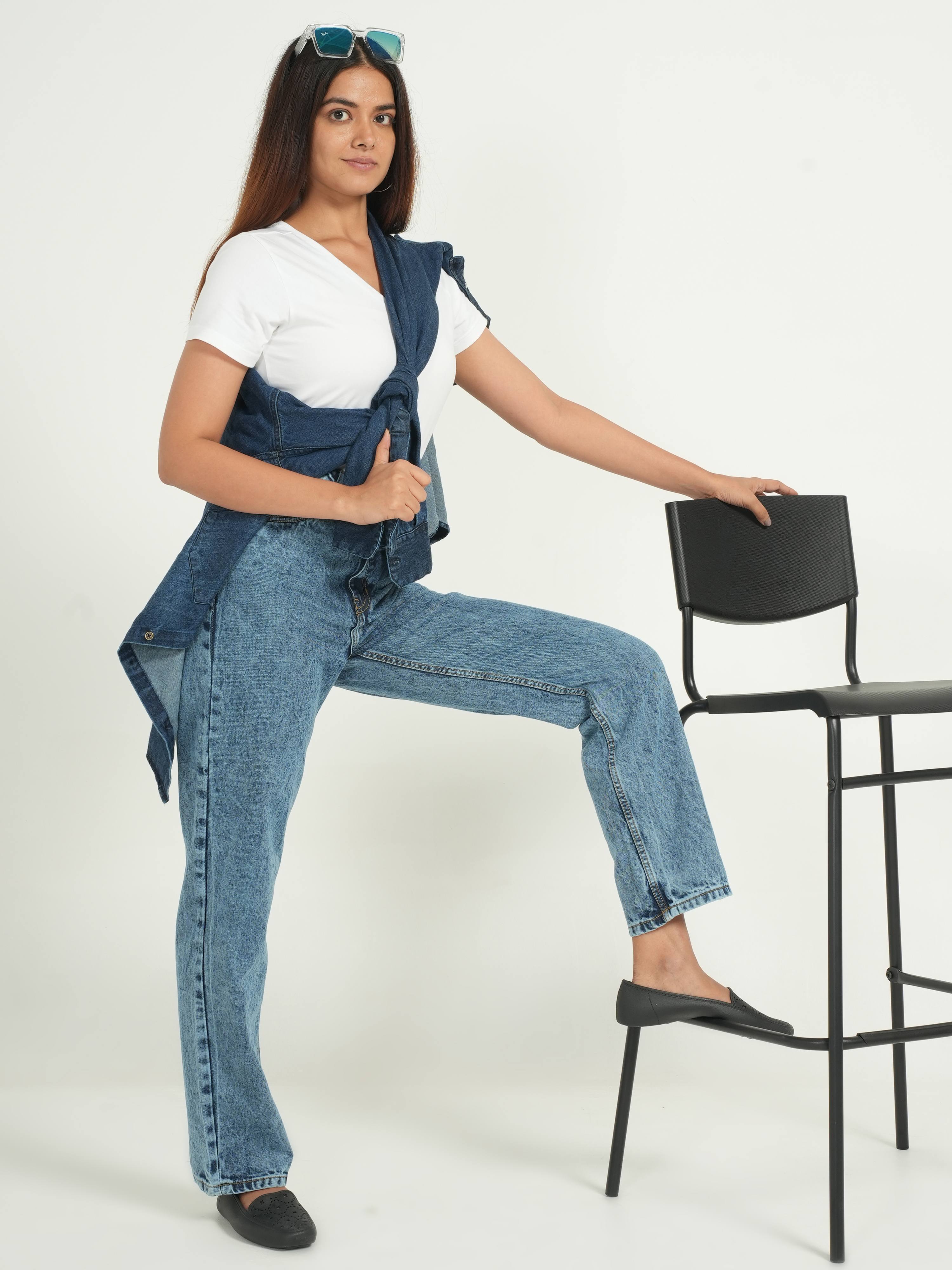 Light Blue High Rise Straight Fit Jeans