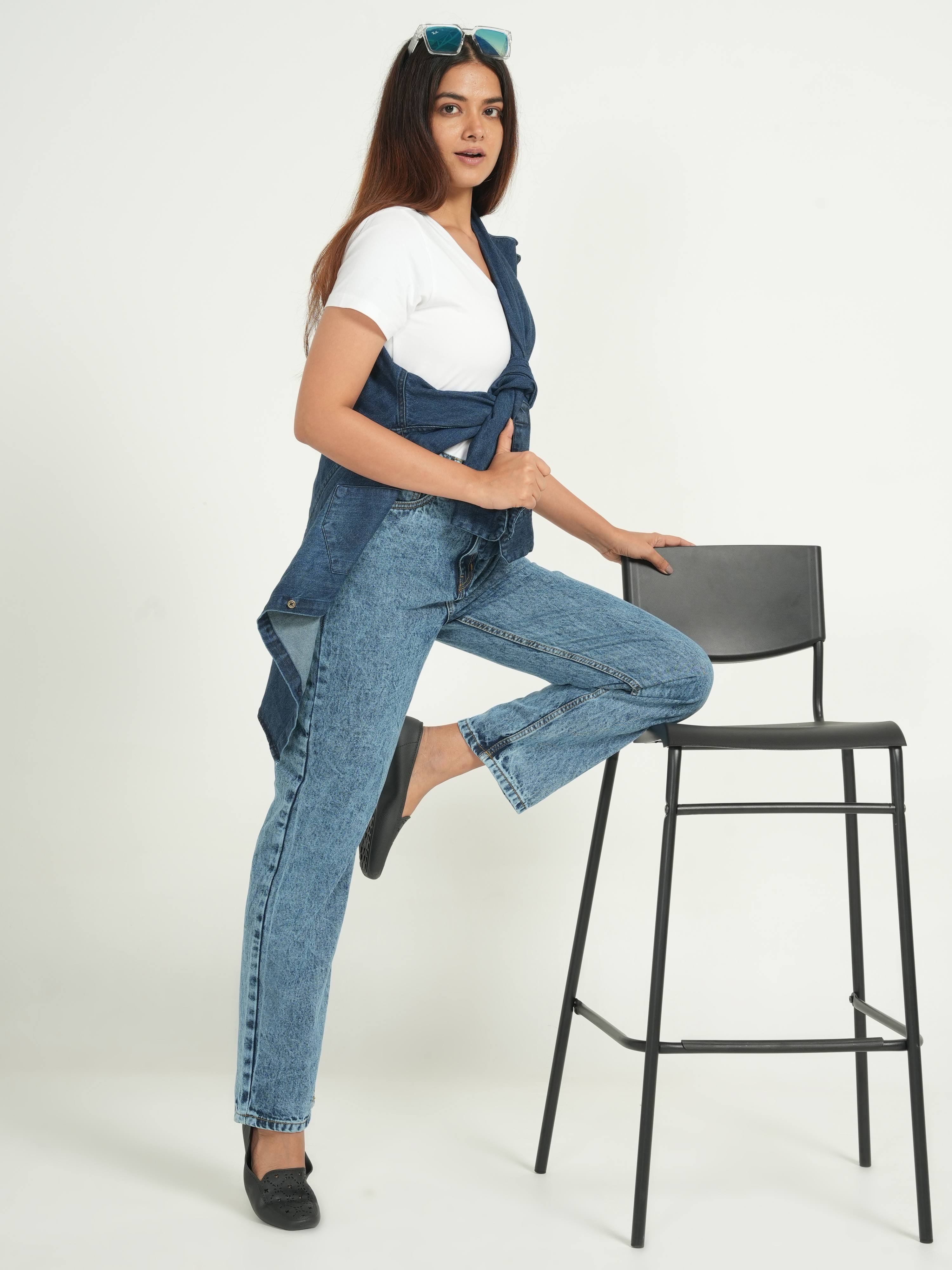 Light Blue High Rise Straight Fit Jeans