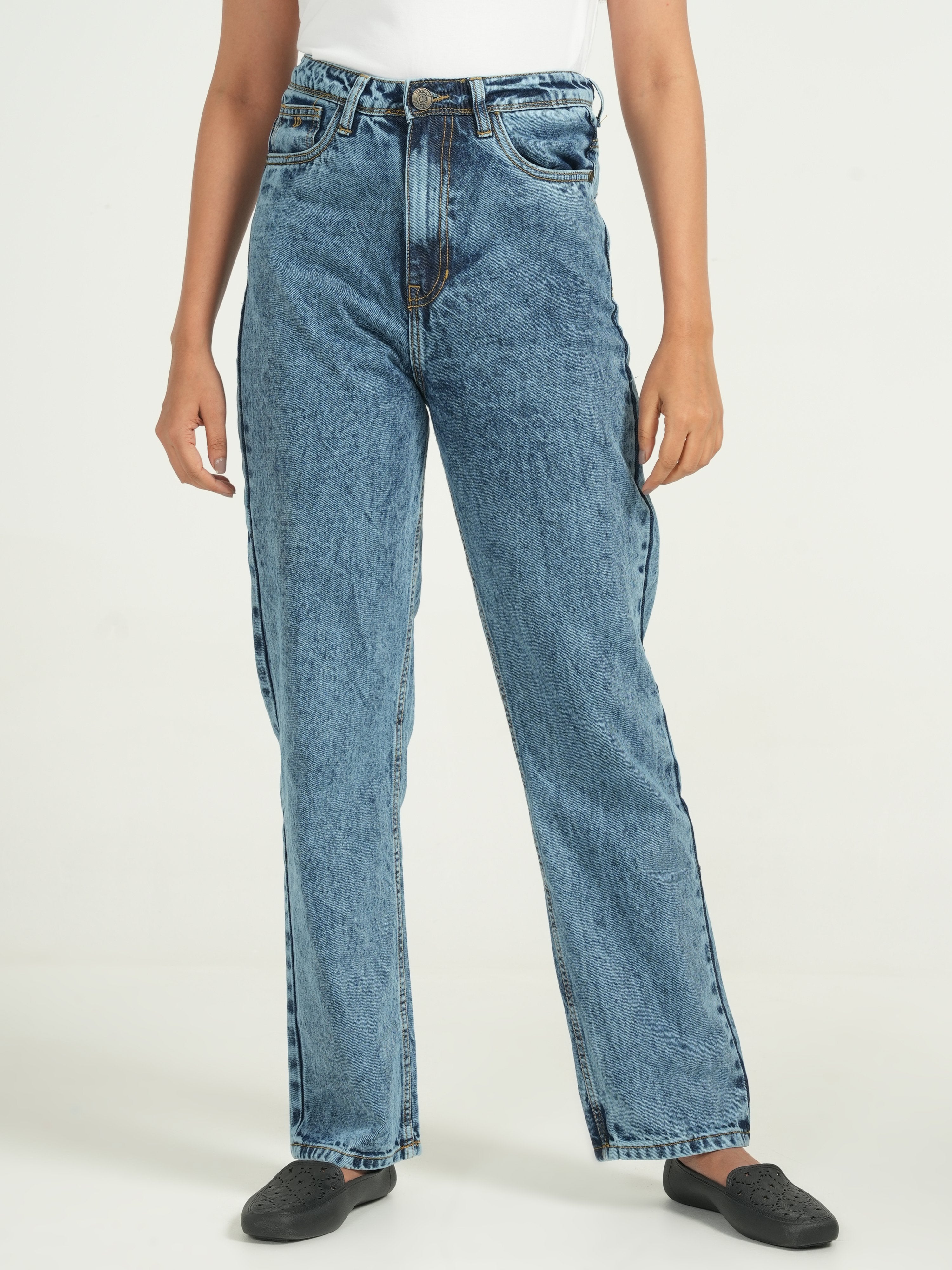 Light Blue High Rise Straight Fit Jeans