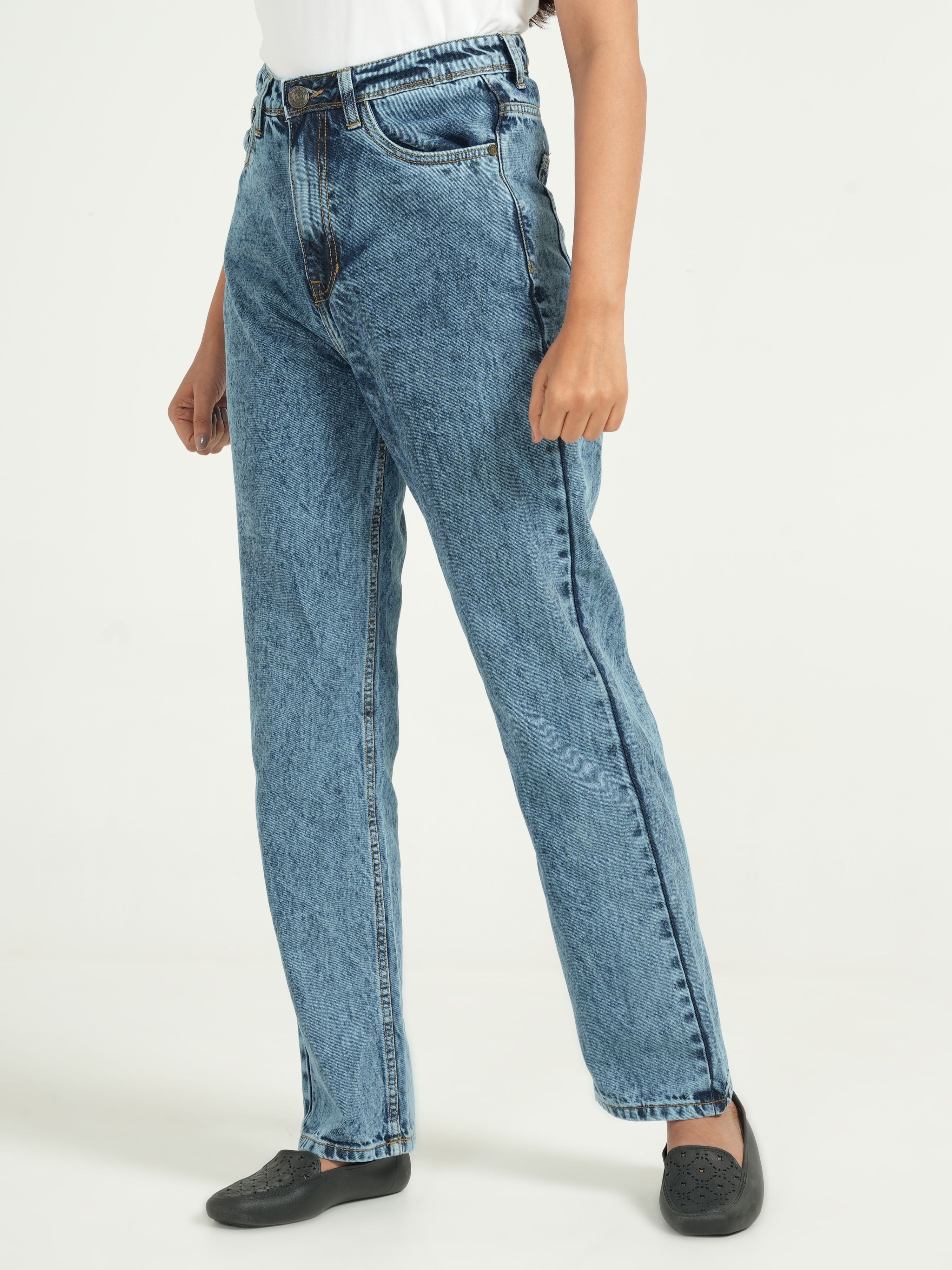 Light Blue High Rise Straight Fit Jeans