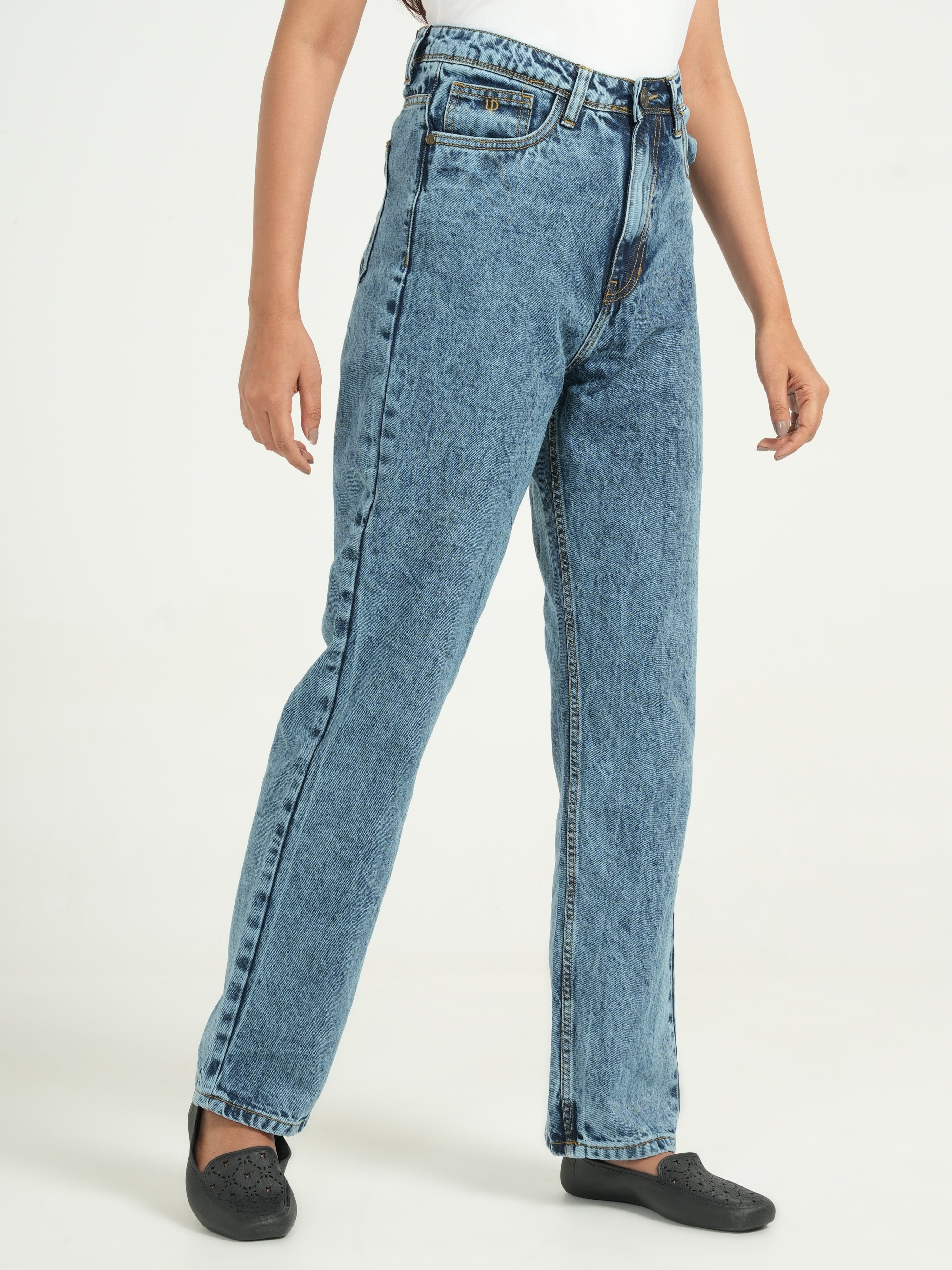 Light Blue High Rise Straight Fit Jeans