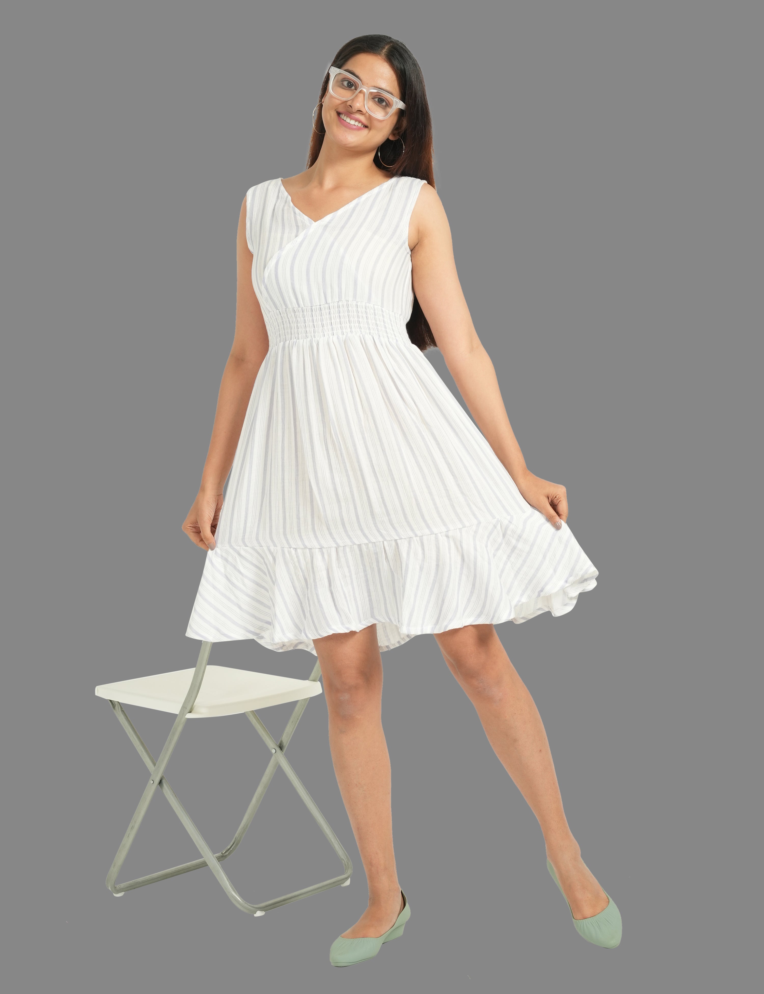 White Knee Lenth-Dress - White