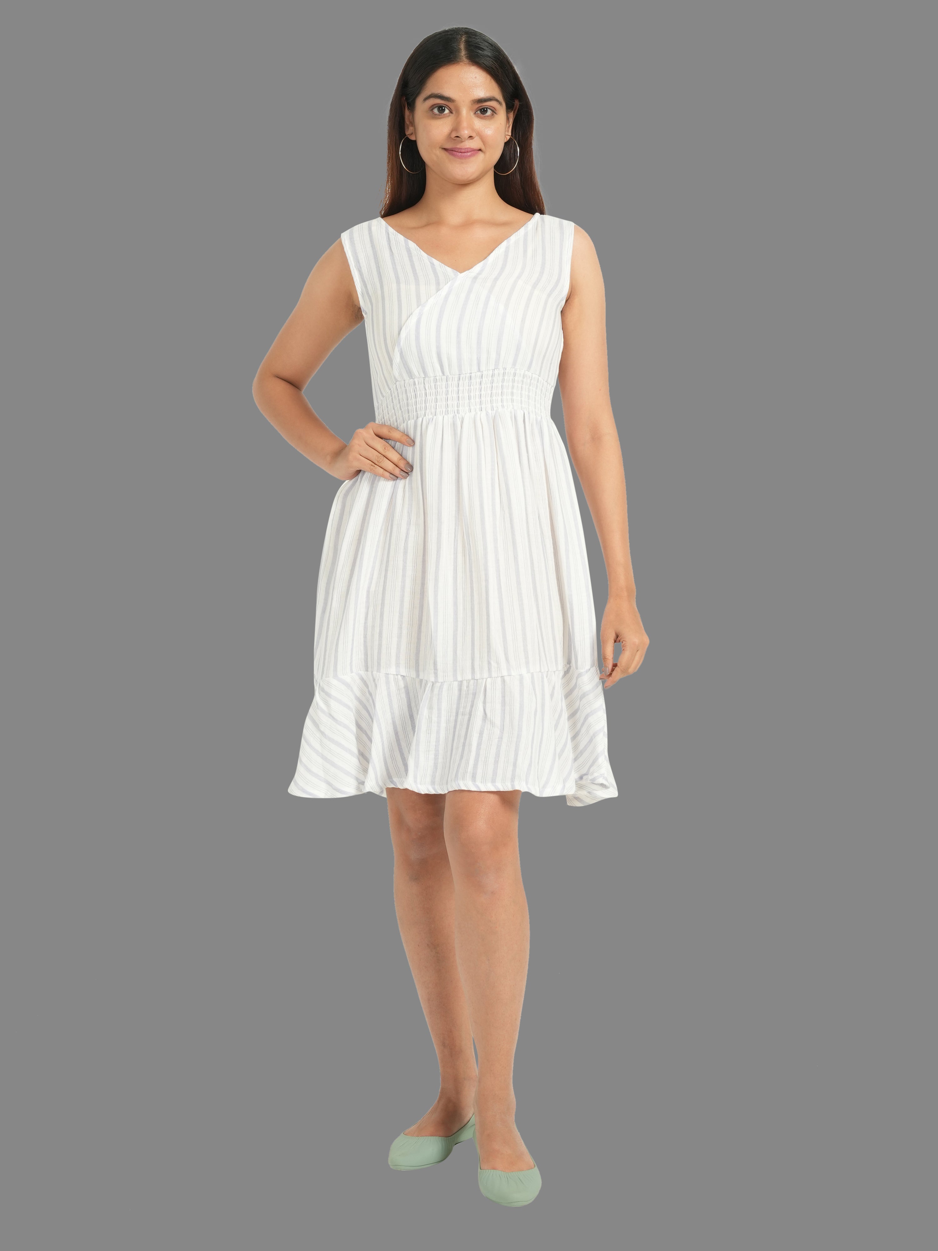 White Knee Lenth-Dress - White