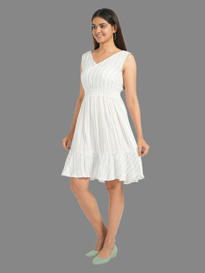 White Knee Lenth-Dress - White