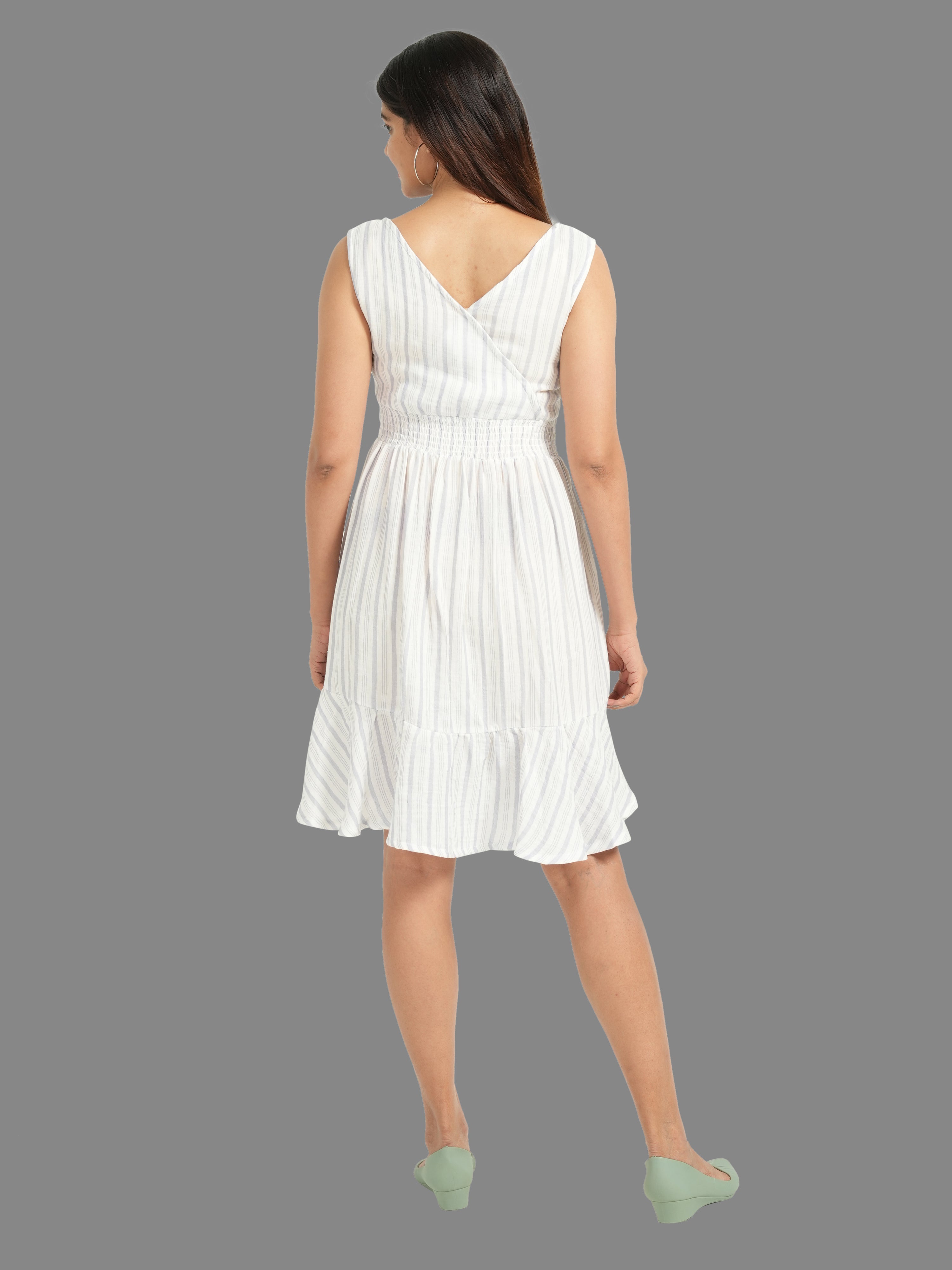 White Knee Lenth-Dress - White