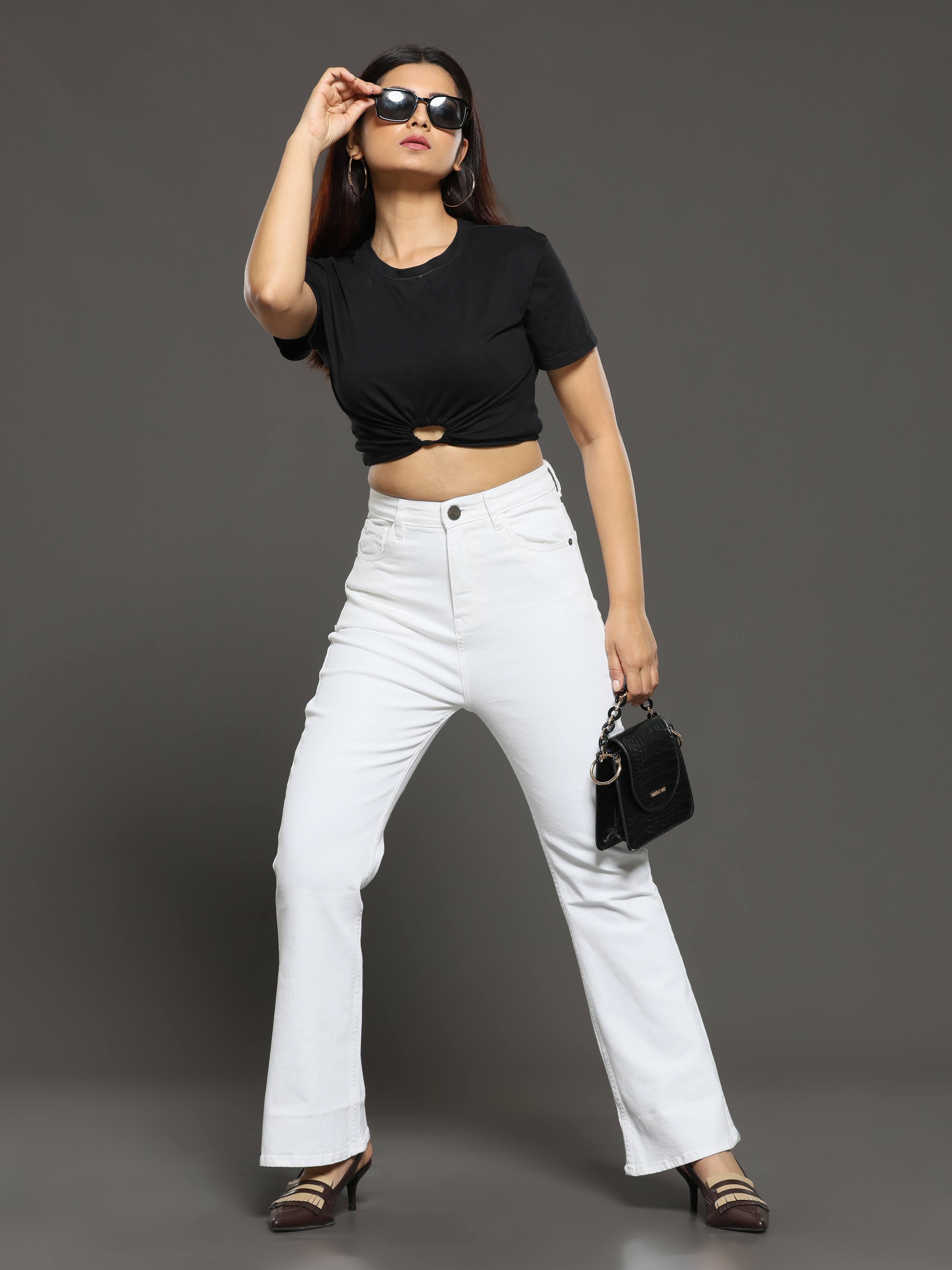 High Rise Bootcut Jeans - White