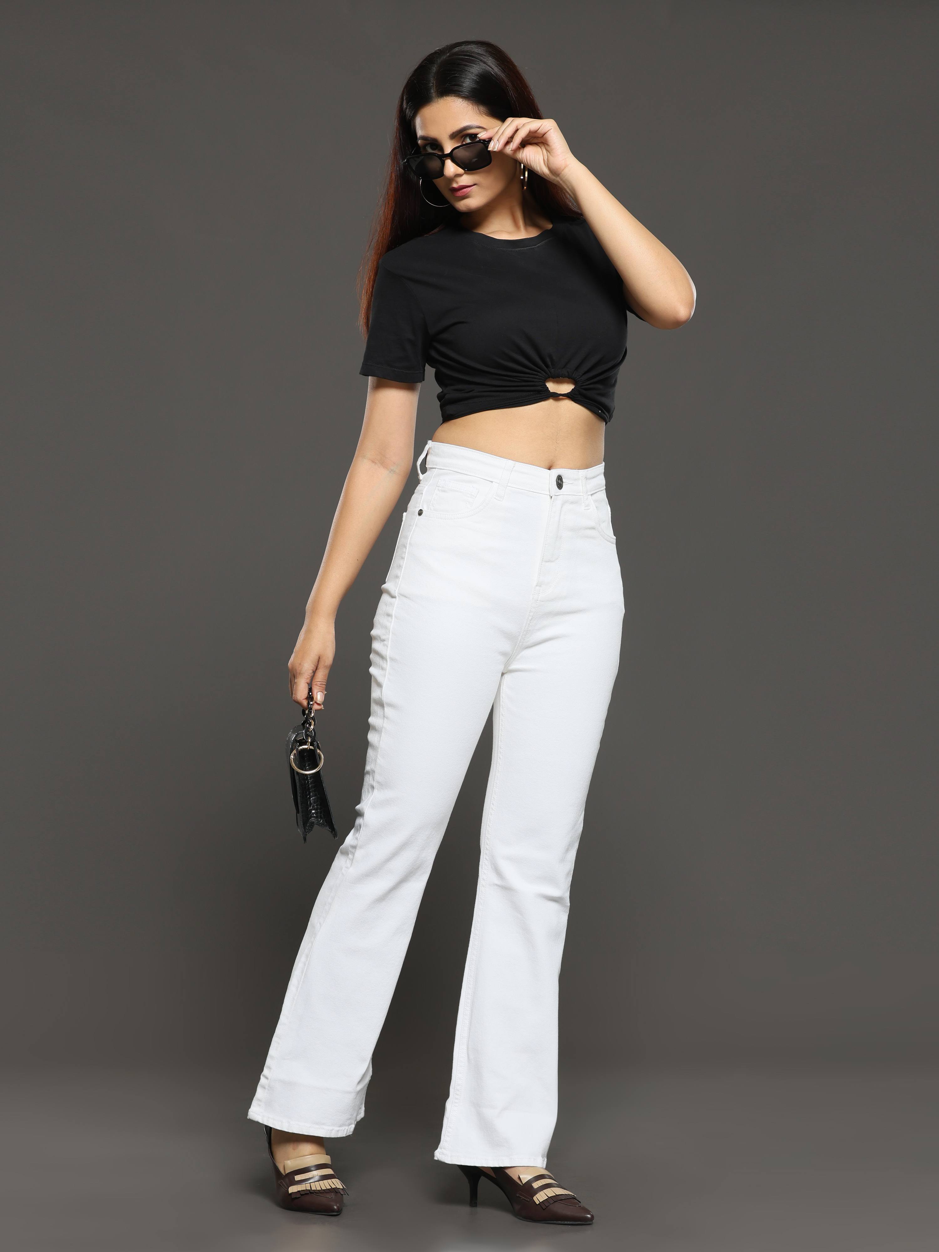 High Rise Bootcut Jeans - White