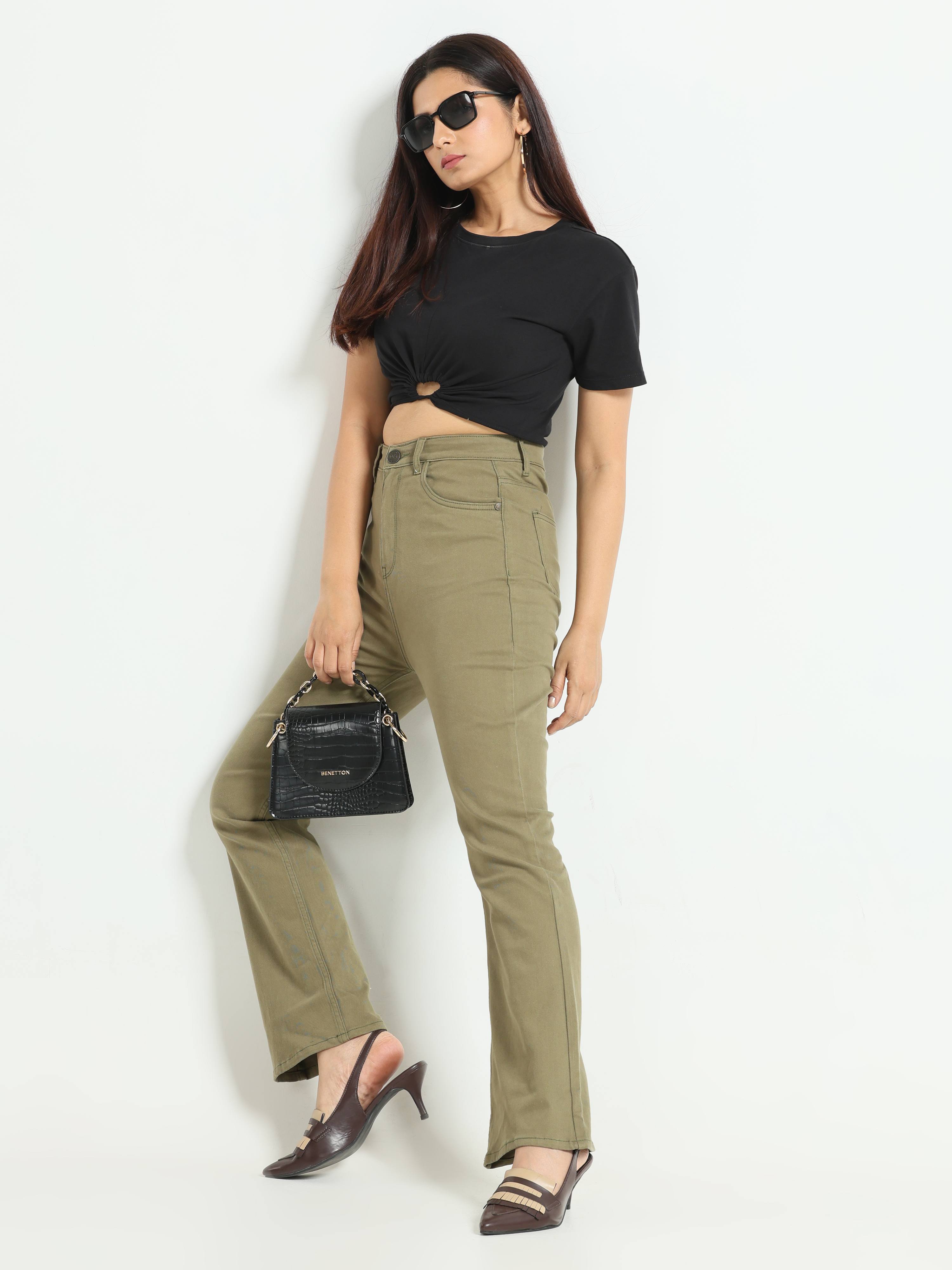 High Rise Bootcut Jeans - Green