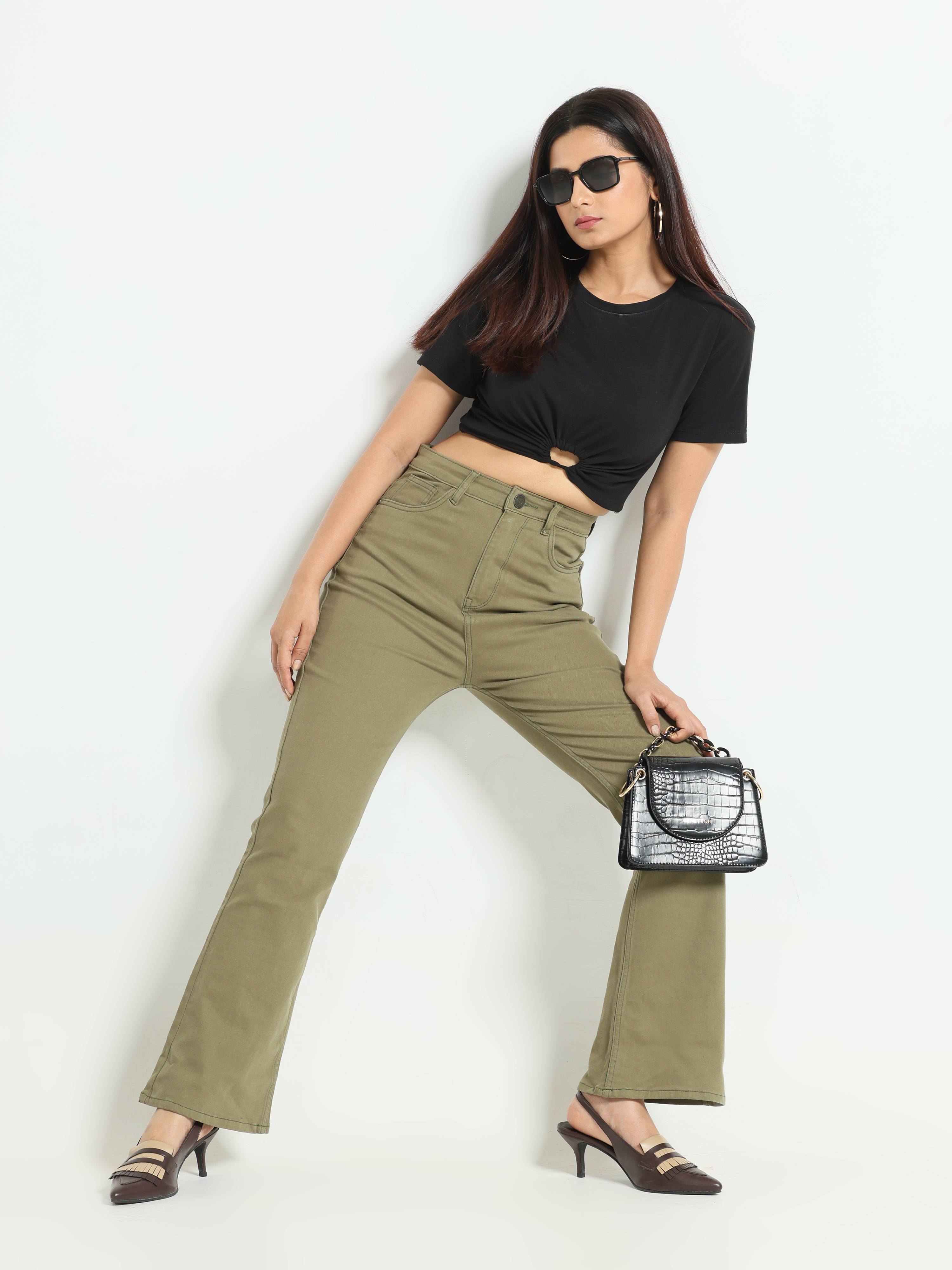 High Rise Bootcut Jeans - Green