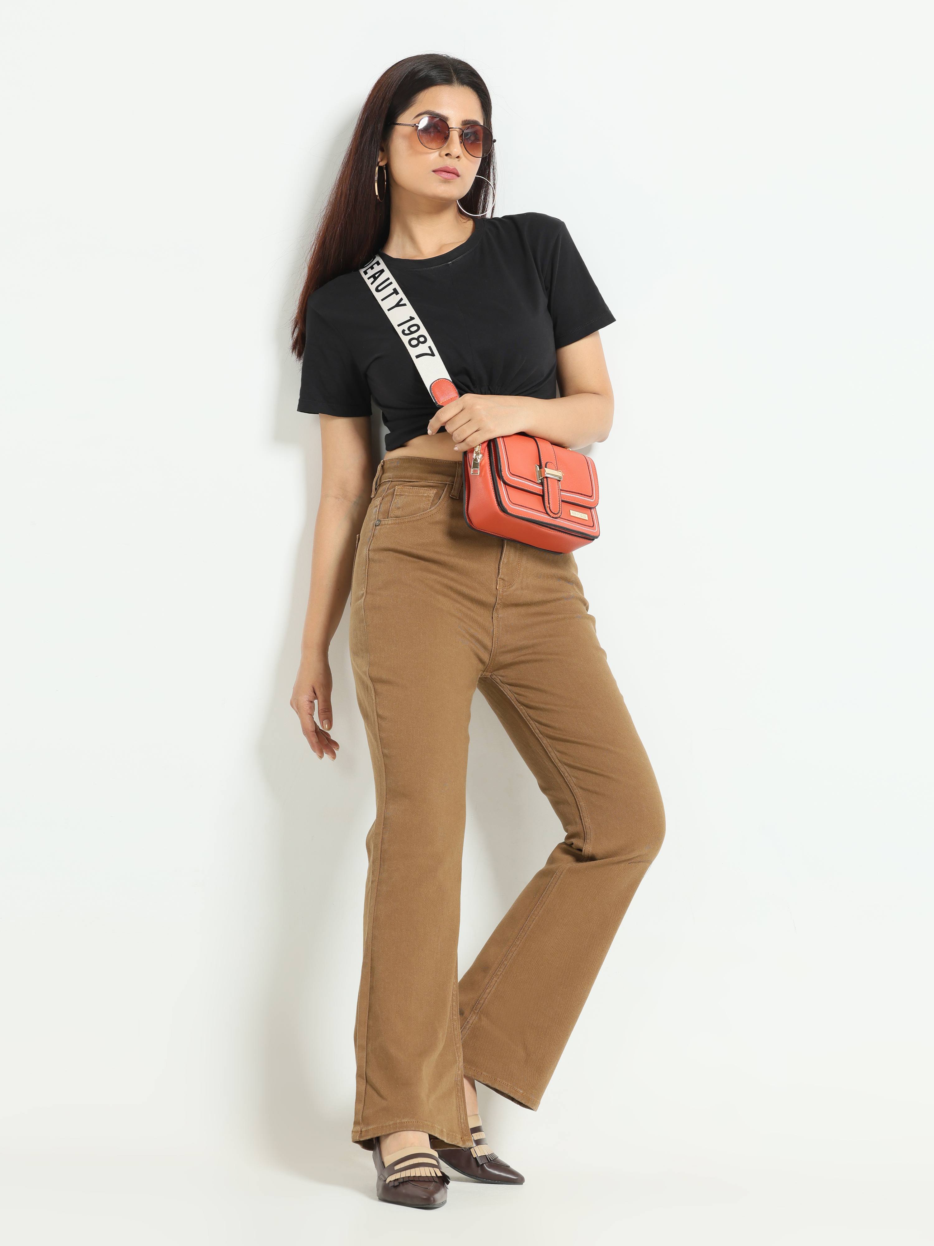 High Rise Bootcut Jeans - Brown