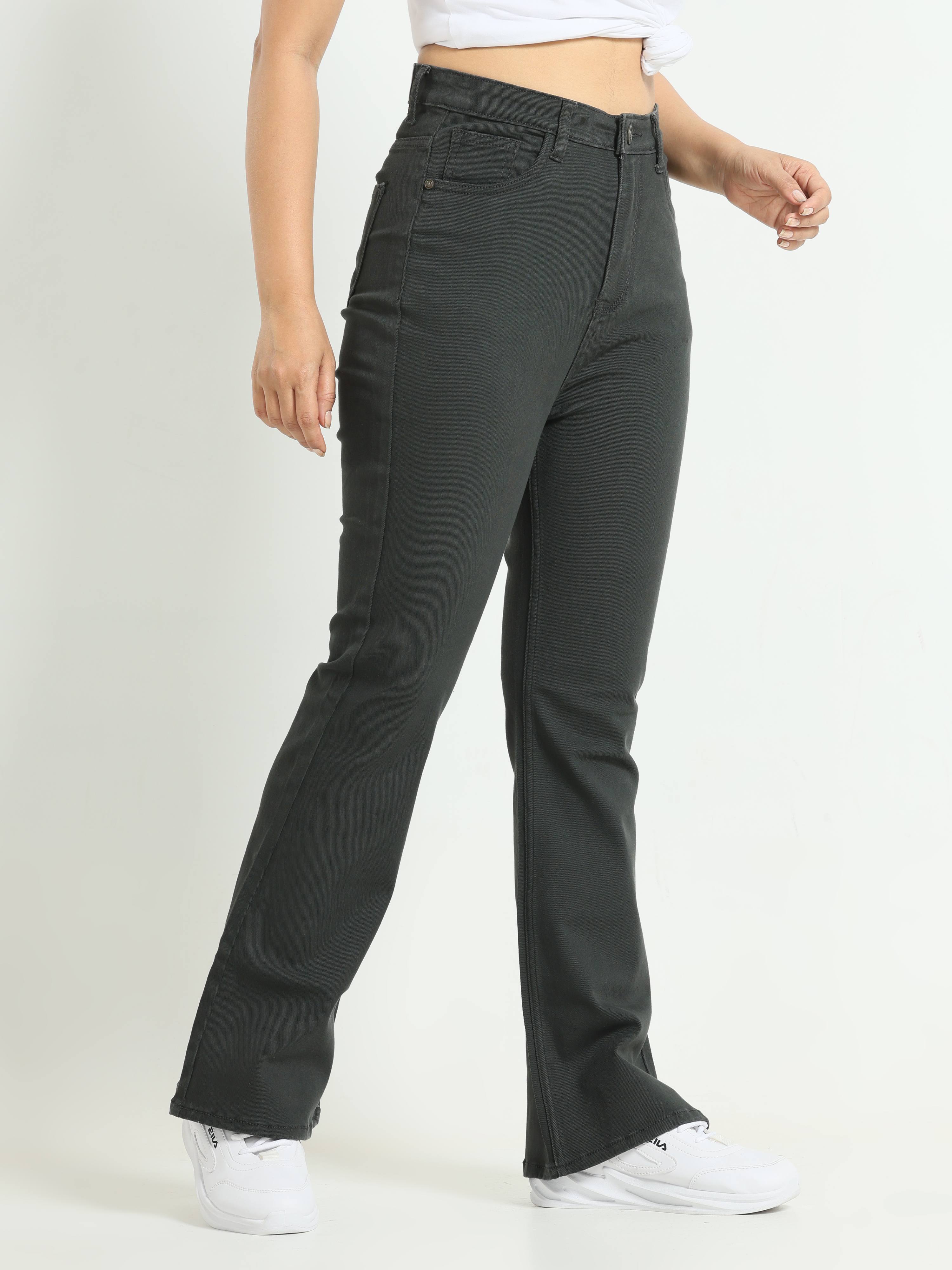 High Rise Bootcut Jeans - Charcoal Black