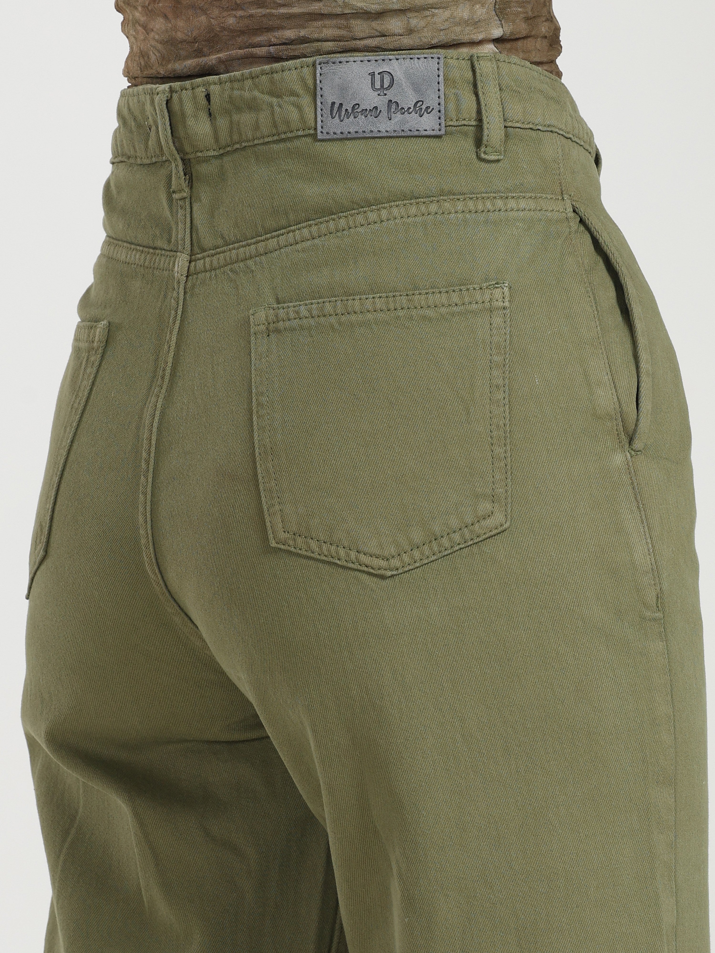 High Rise Wide Leg Denim - Olive Green