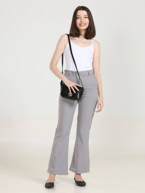 High Rise Bootcut Trousers - Grey
