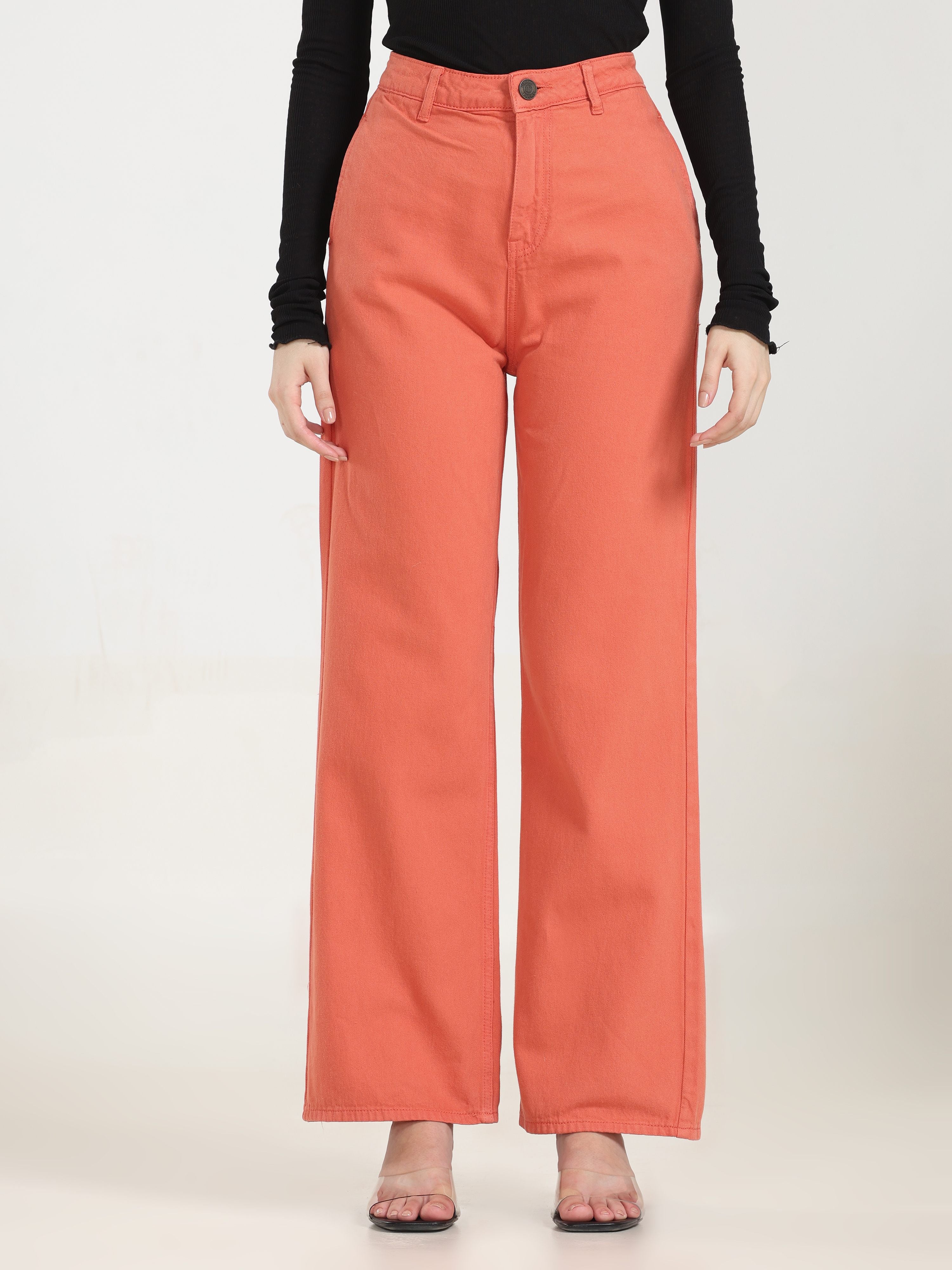 High Rise Wide Leg Denim - Corel Pink