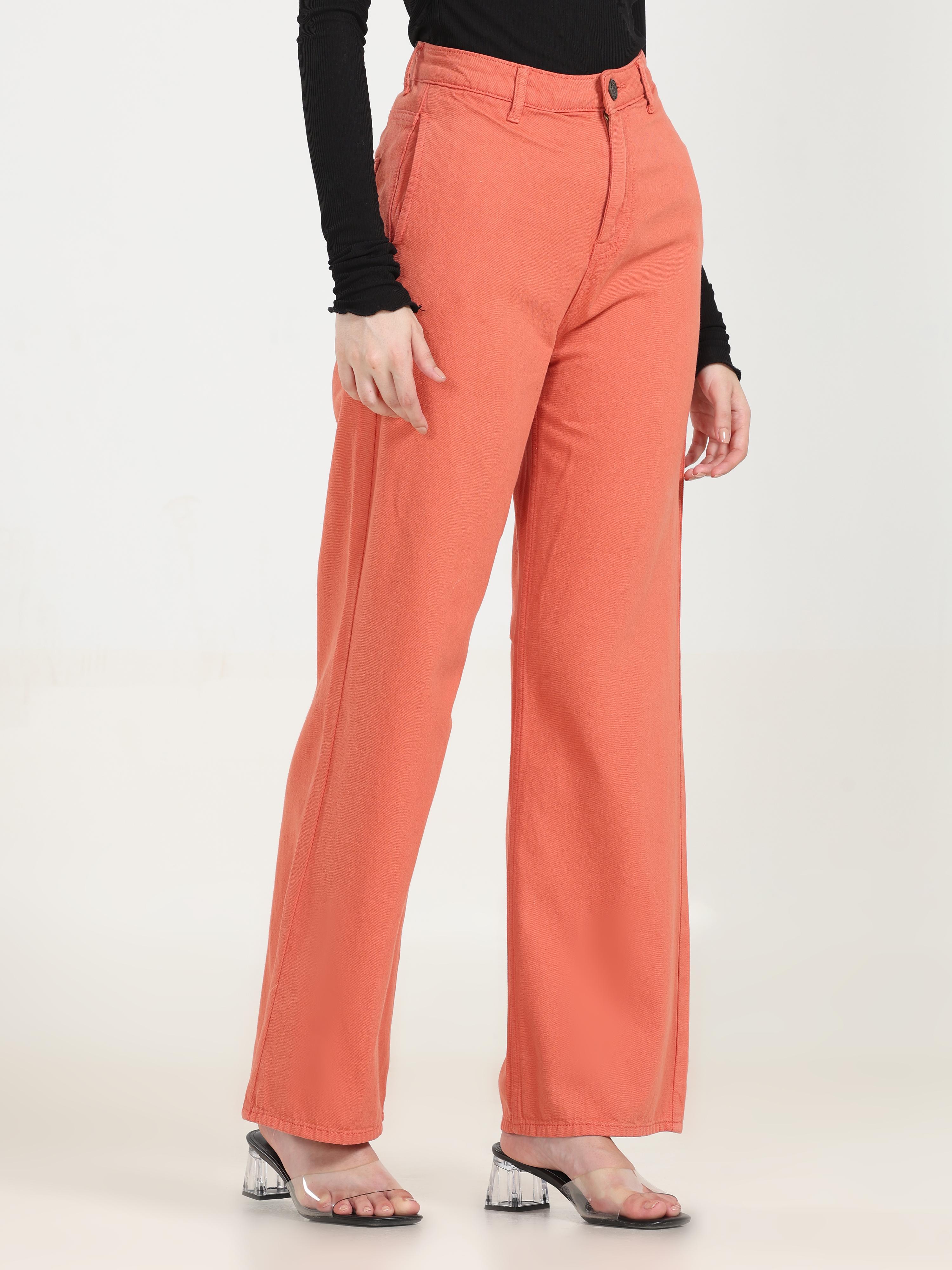 High Rise Wide Leg Denim - Corel Pink