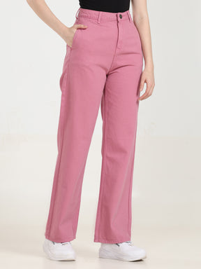 High Rise Wide Leg Denim - Pink
