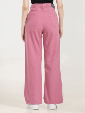 High Rise Wide Leg Denim - Pink
