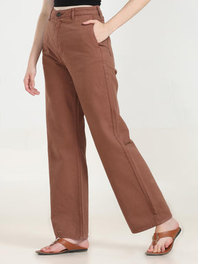 High Rise Wide Leg Denim - Brown