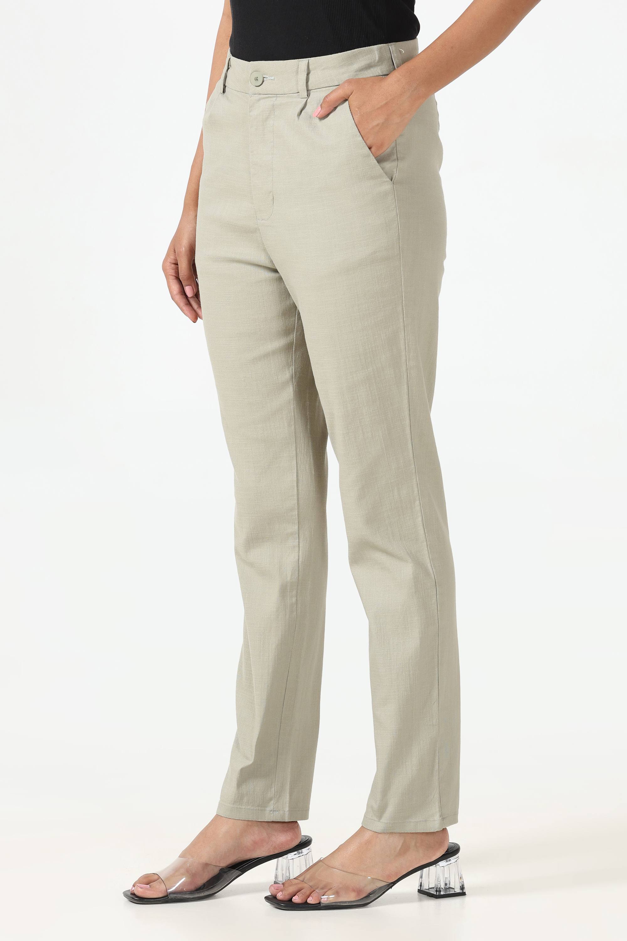 Linen Cotton Formal Trouser - Pista Green