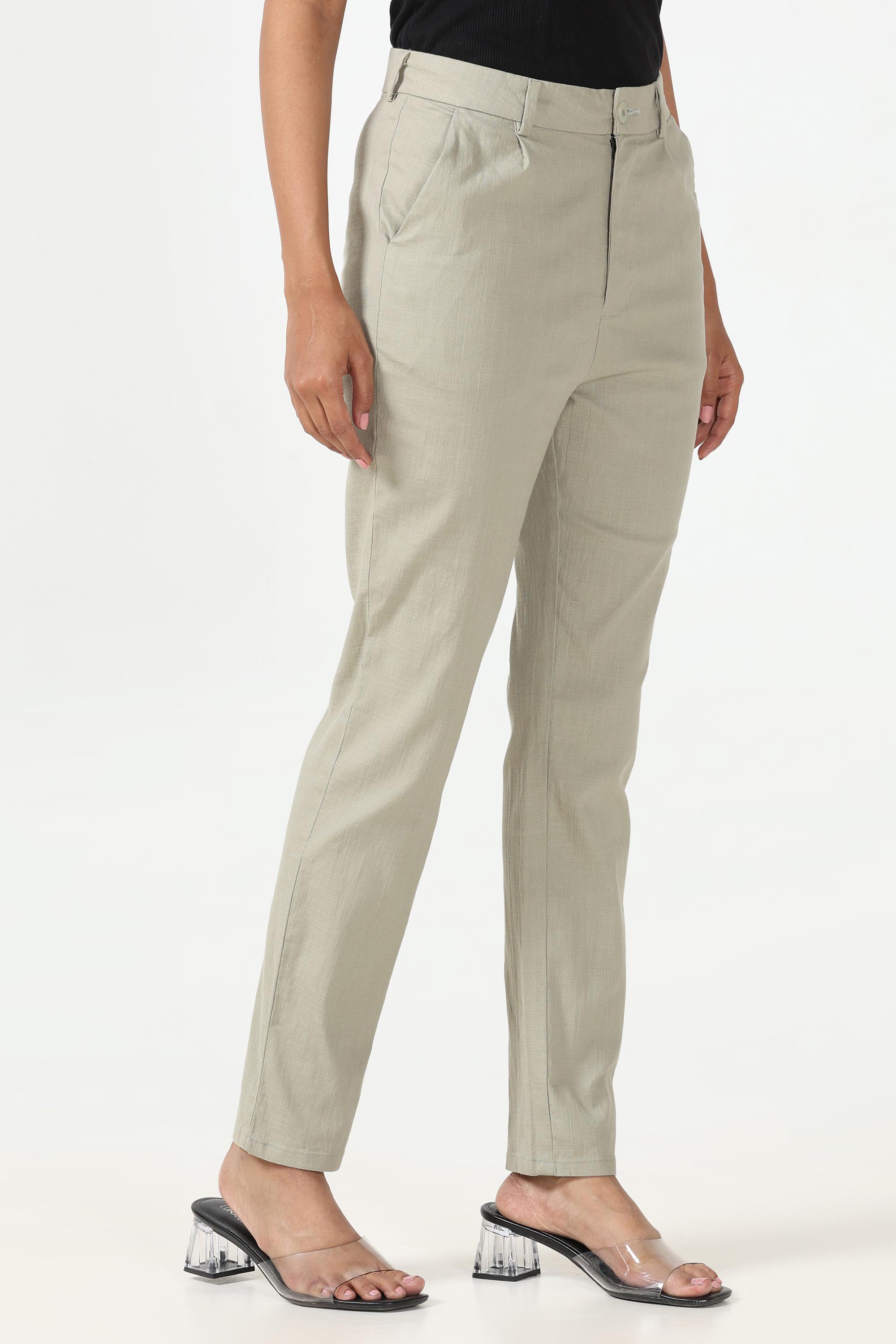 Linen Cotton Formal Trouser - Pista Green