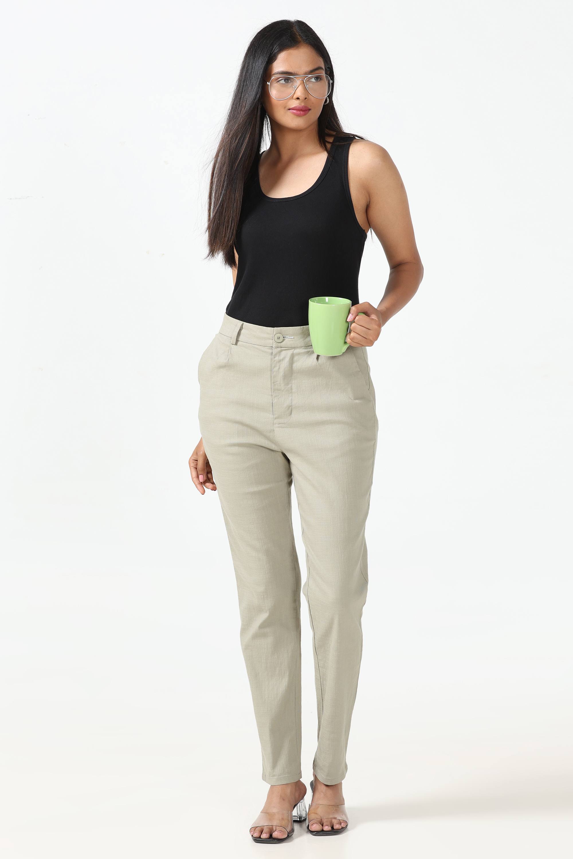 Linen Cotton Formal Trouser - Pista Green