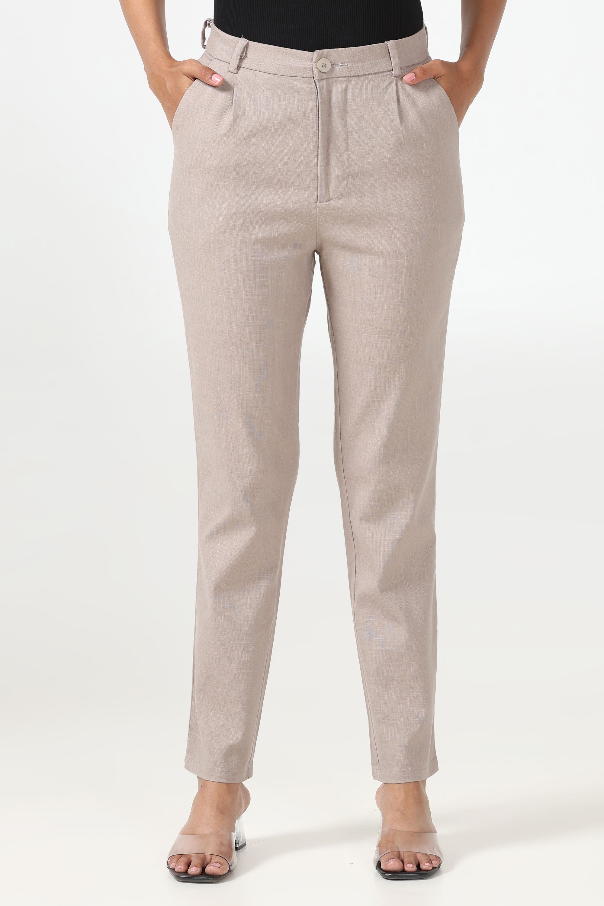 Linen Cotton Formal Trouser - Beige