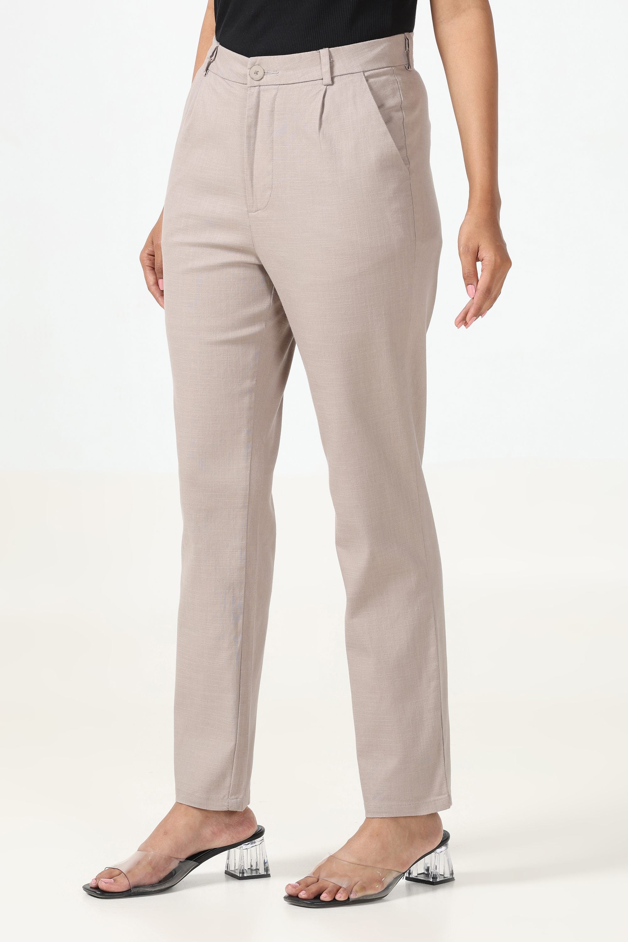 Linen Cotton Formal Trouser - Beige