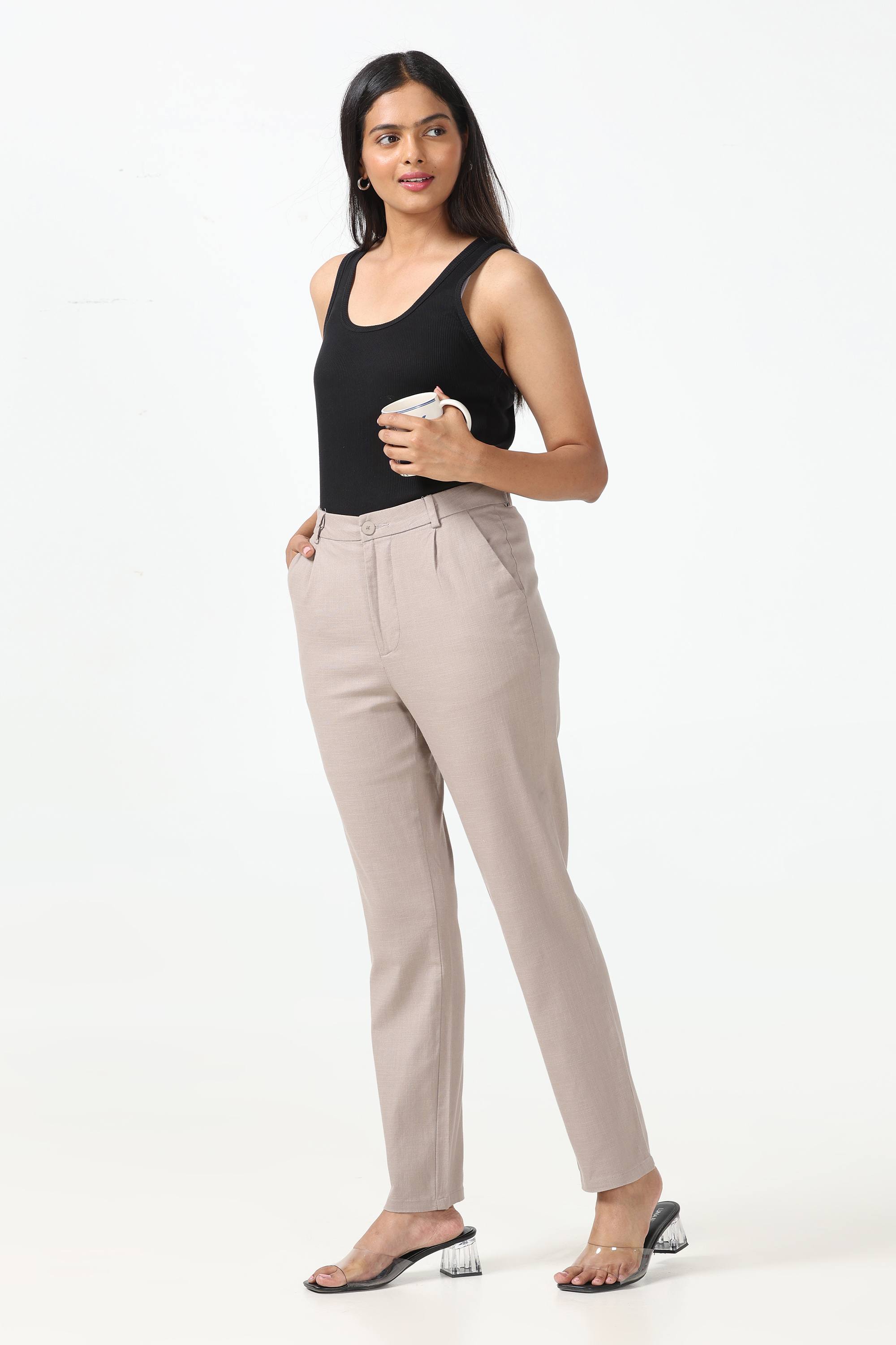 Linen Cotton Formal Trouser - Beige