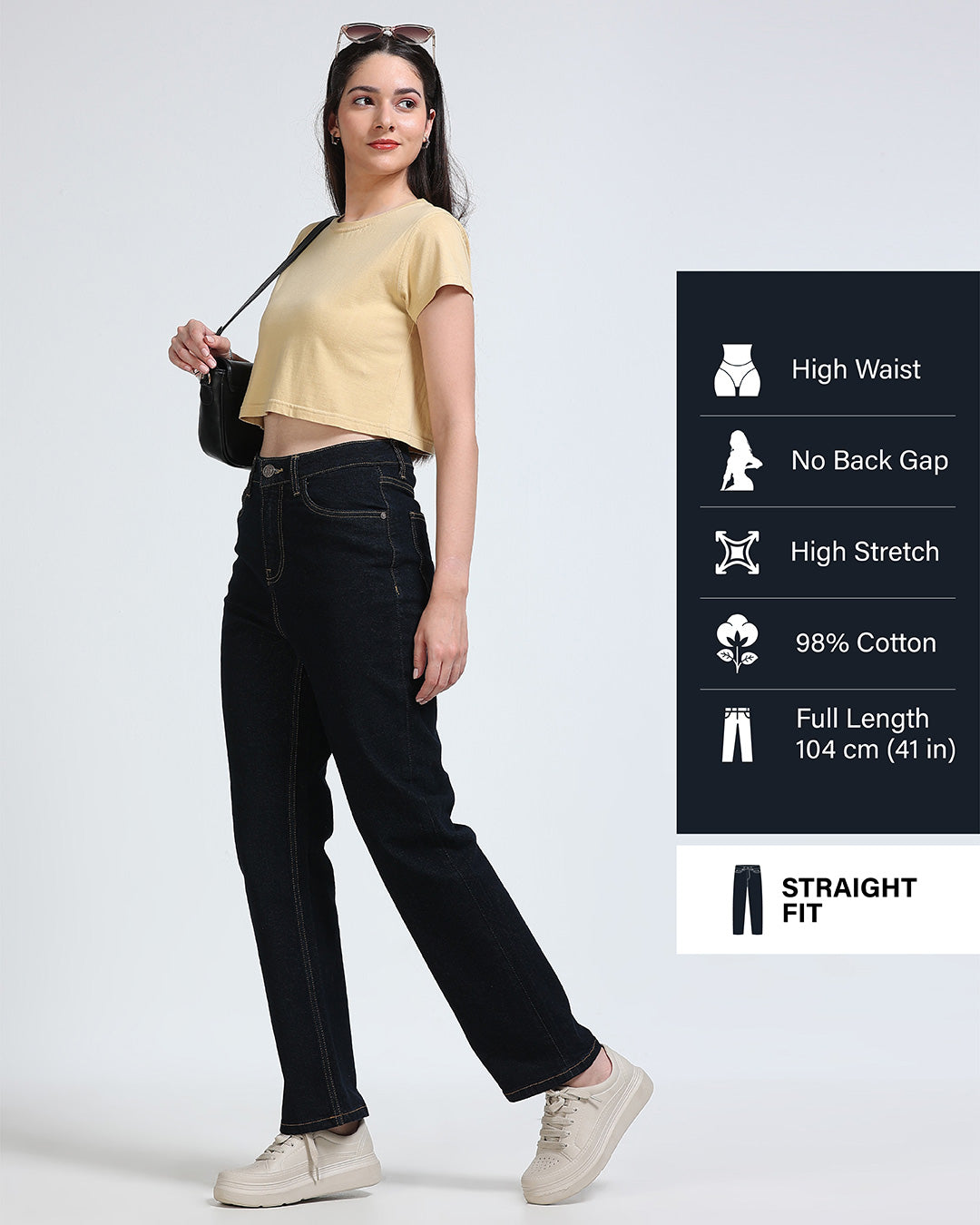 High Rise Straight Fit Jeans - Indigo