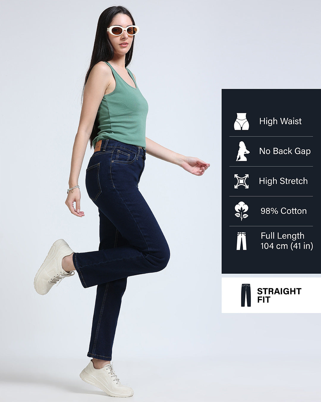 High Rise Straight Fit Jeans - Blue