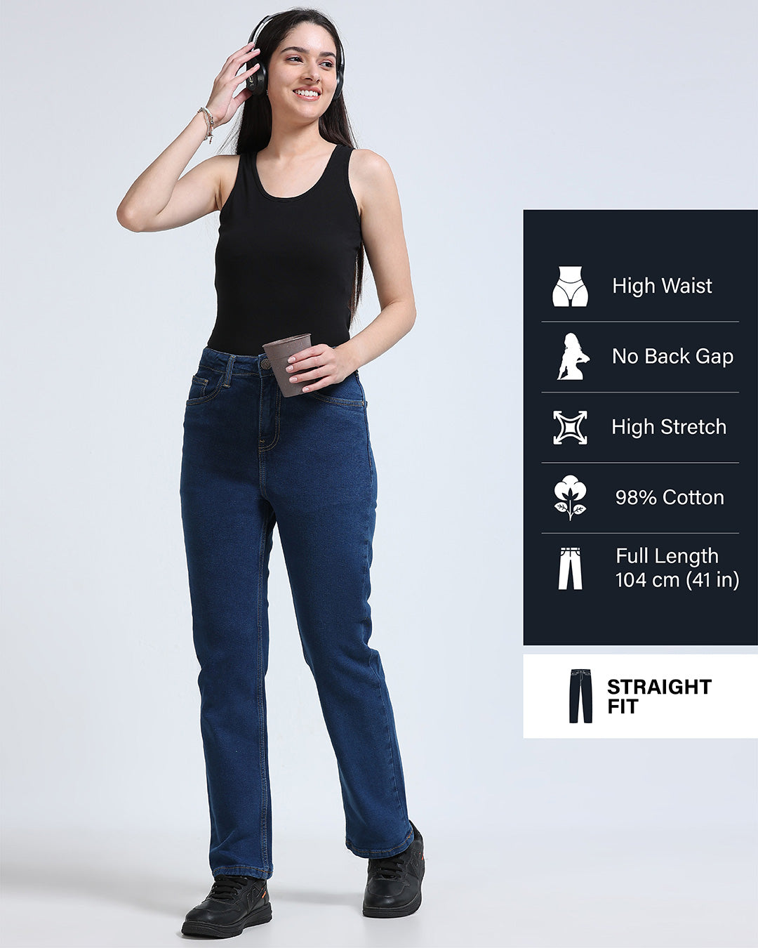 High Rise Straight Fit Jeans - Blue