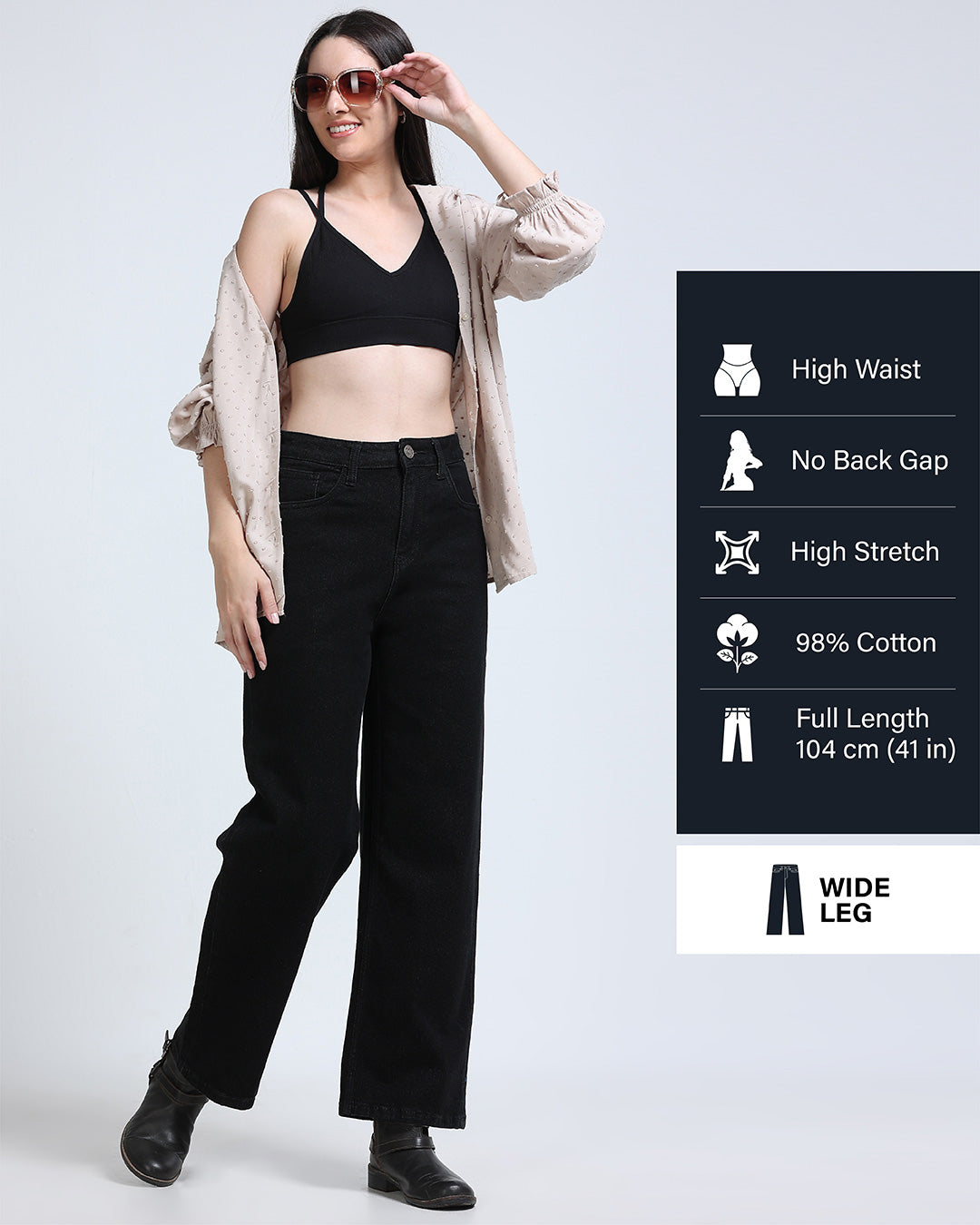 High Rise Wide Leg Jeans - Black