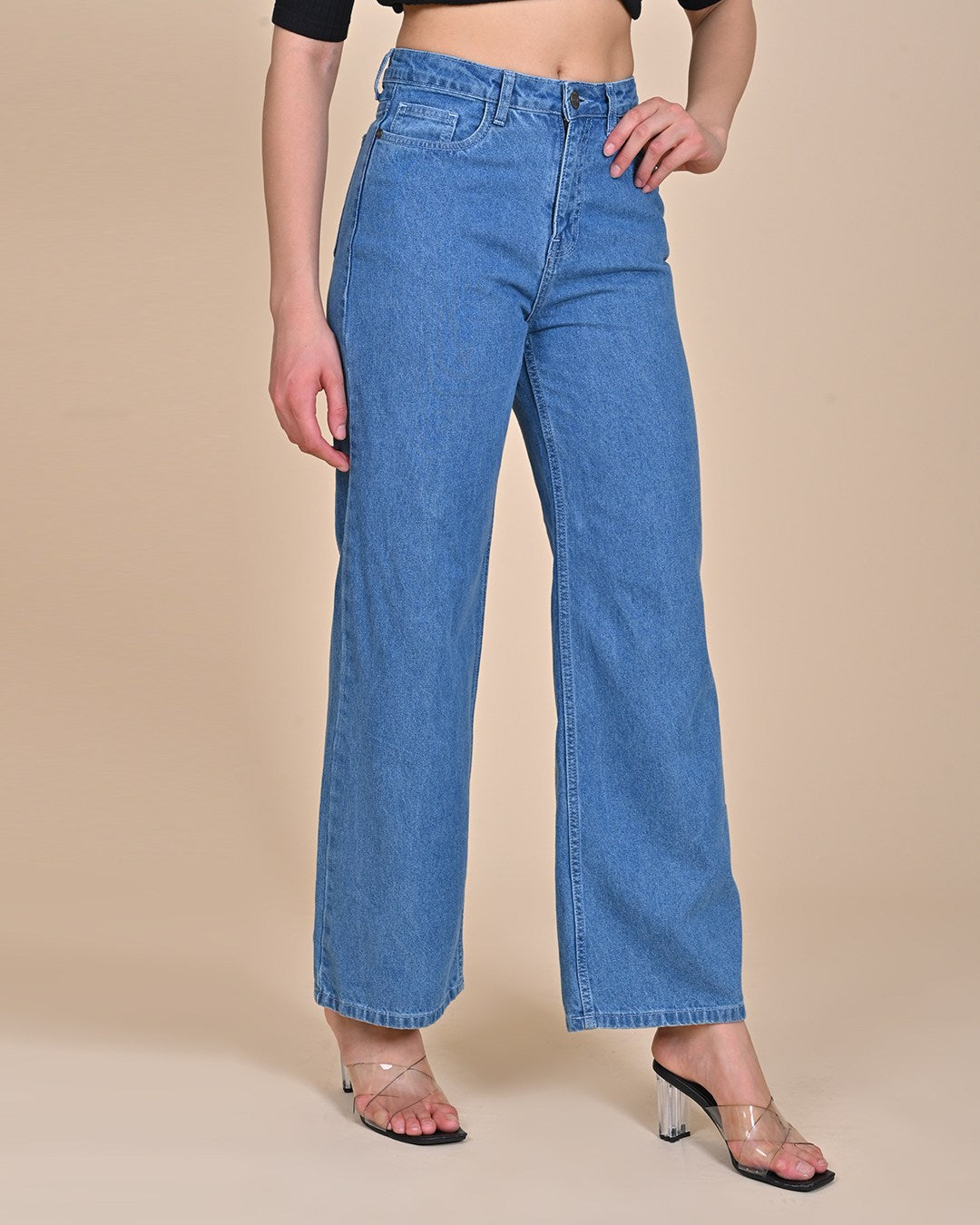 High Rise Wide Leg Denim Jeans - light Blue