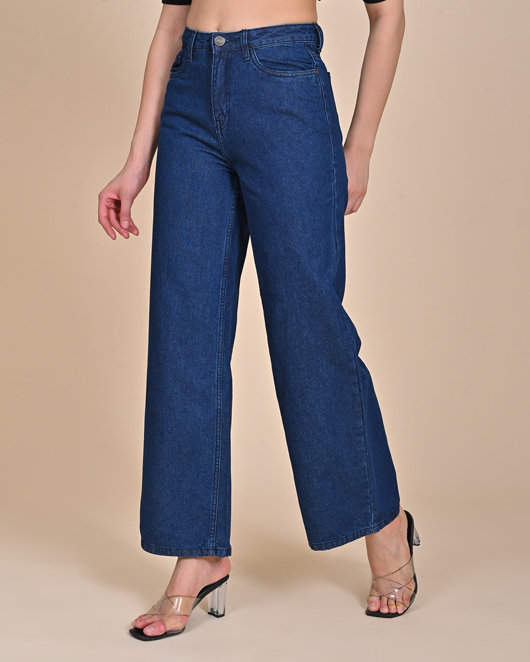 High Rise Wide Leg Denim Jeans - Indigo