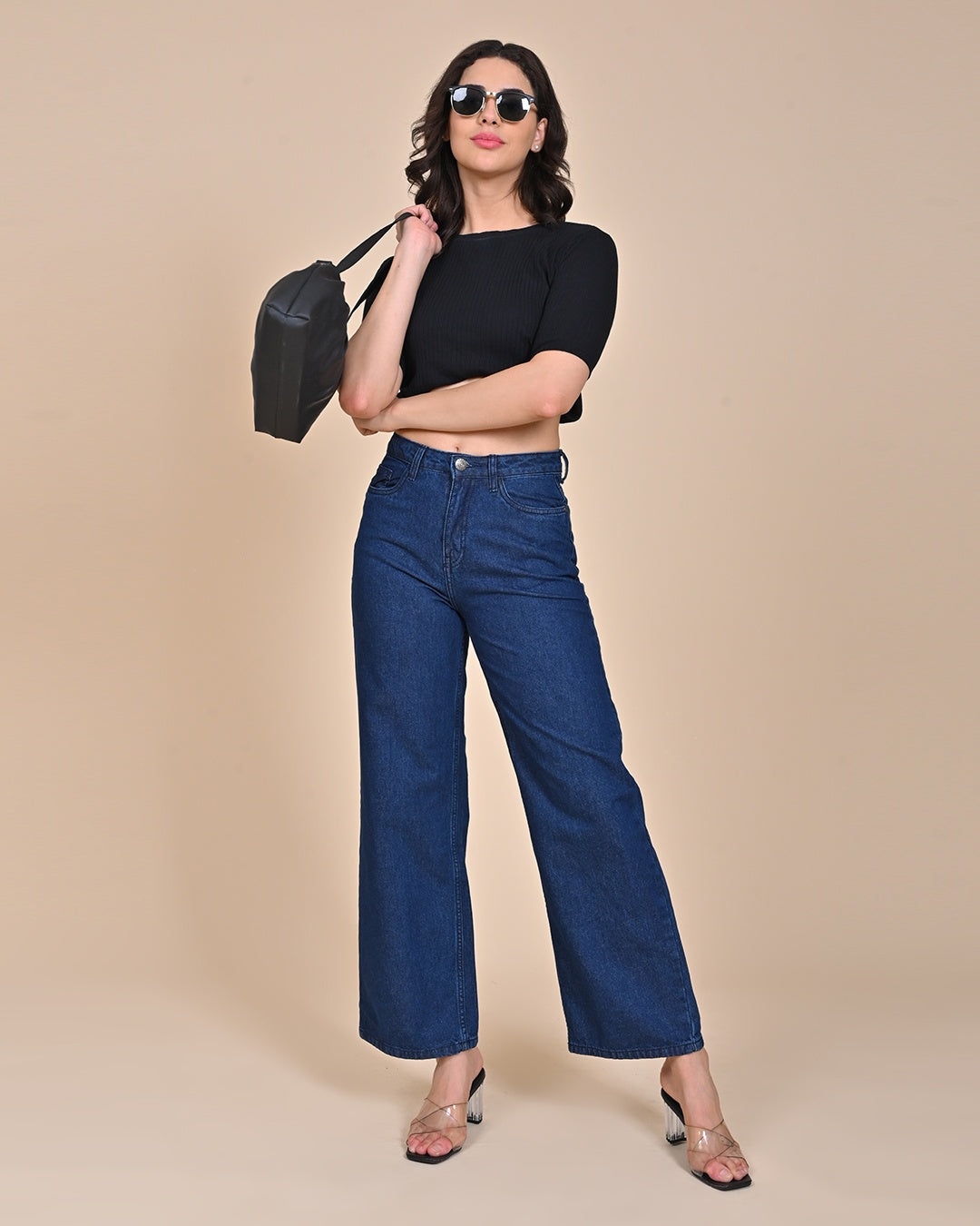 High Rise Wide Leg Denim Jeans - Indigo